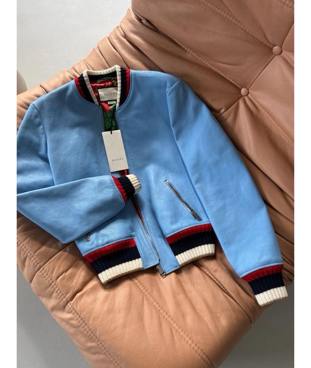 GUCCI Голубая кожаная куртка, фото 2