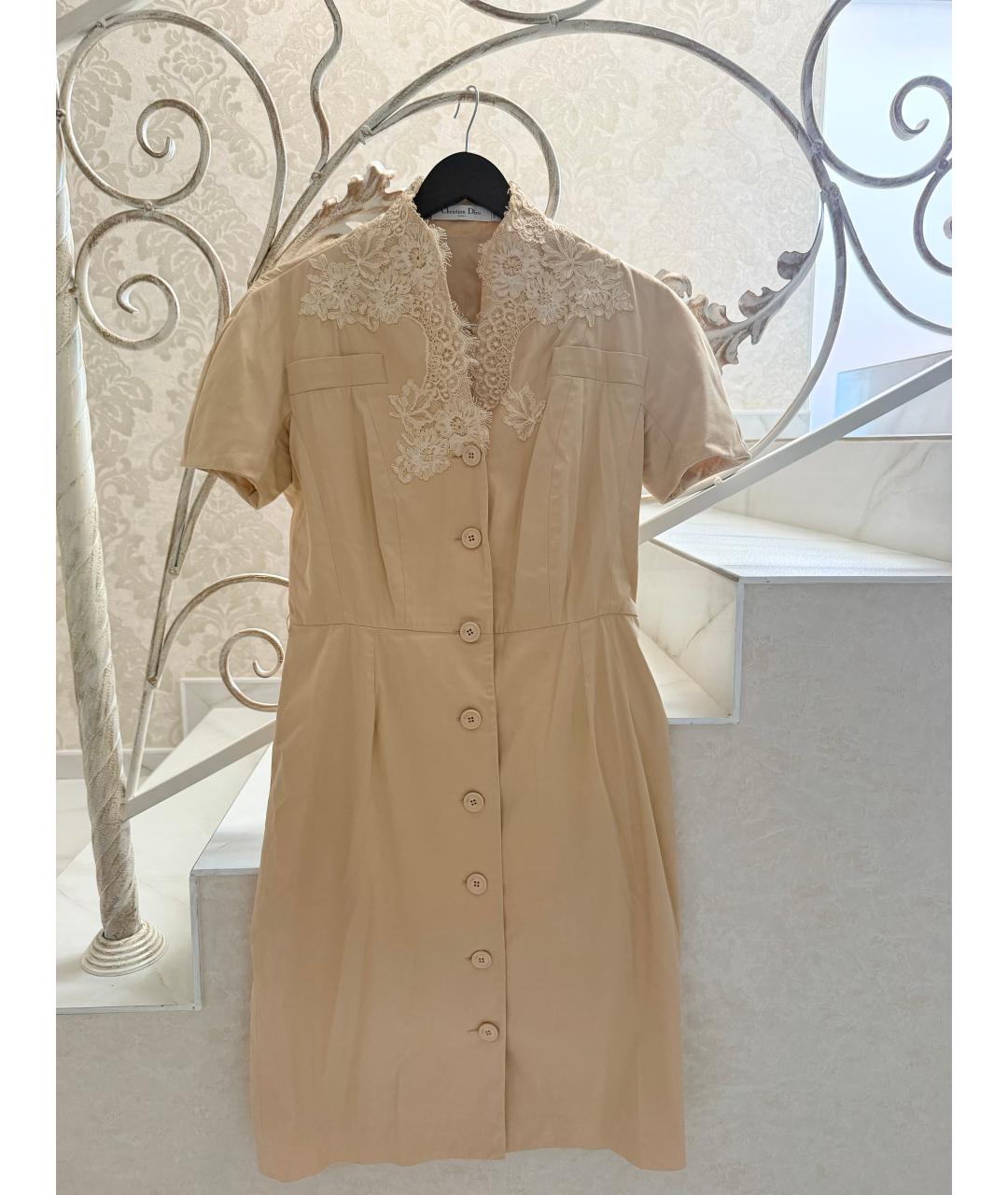CHRISTIAN DIOR Бежевое хлопковое коктейльное платье, фото 8