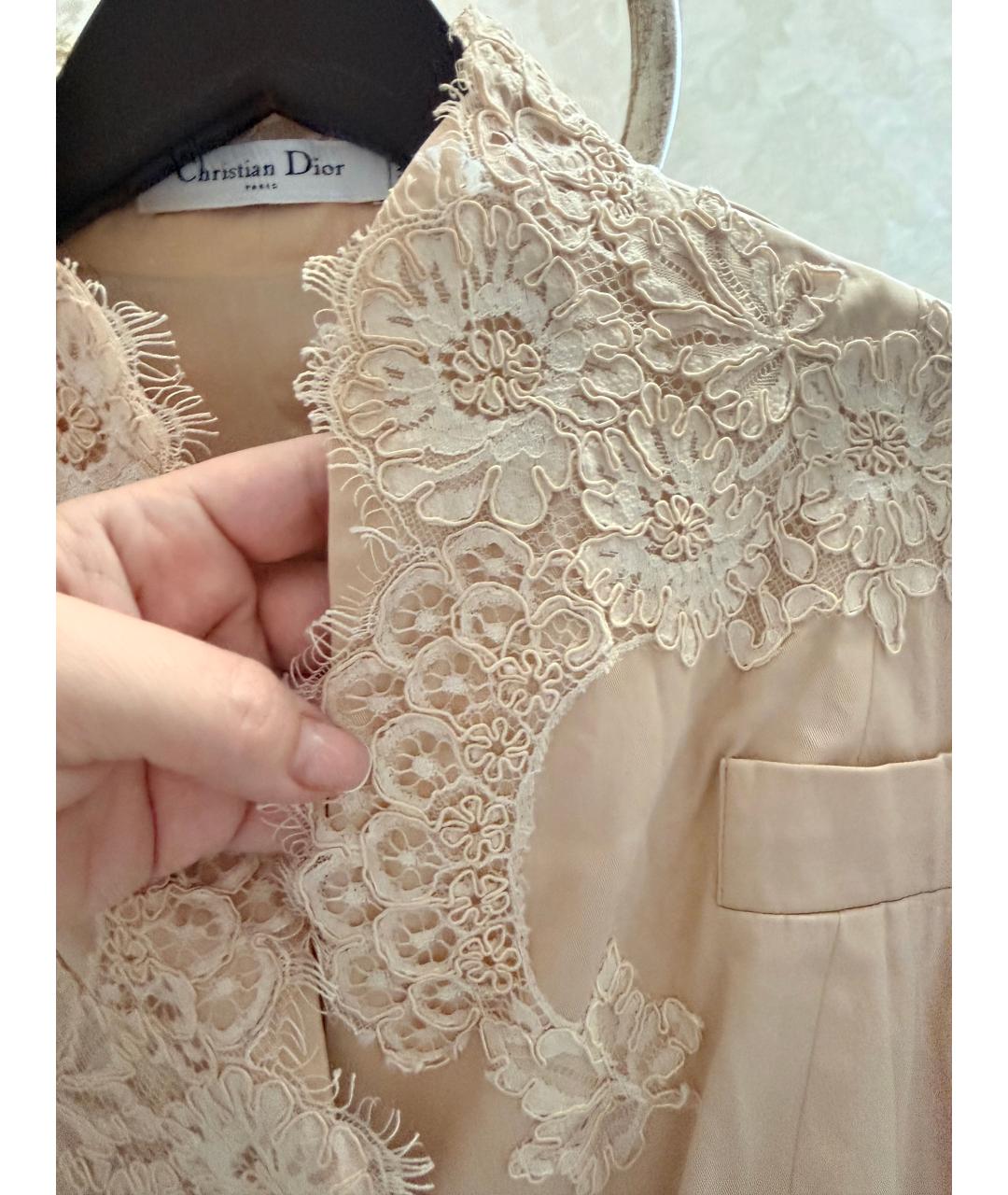 CHRISTIAN DIOR Бежевое хлопковое коктейльное платье, фото 5