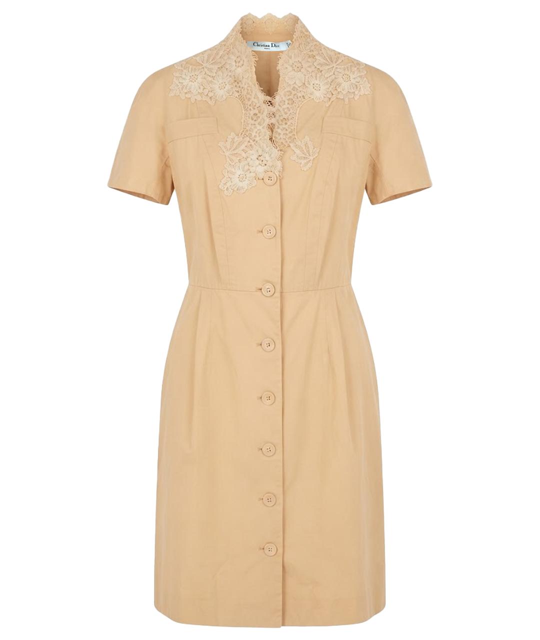 CHRISTIAN DIOR Бежевое хлопковое коктейльное платье, фото 1