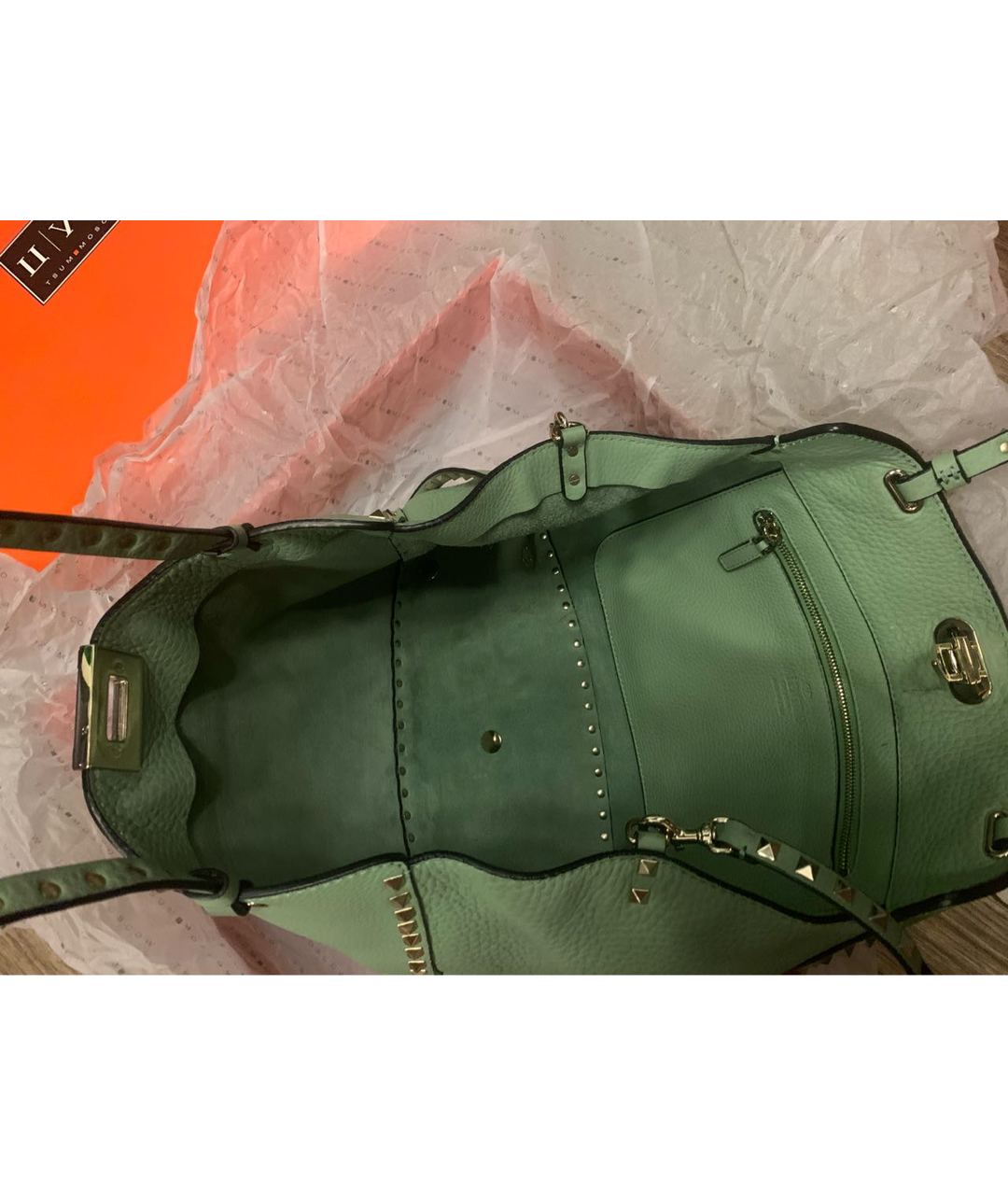VALENTINO GARAVANI Зеленая кожаная сумка тоут, фото 4