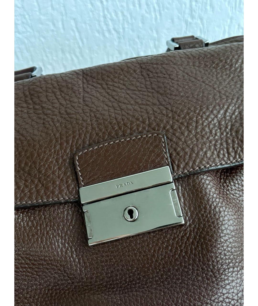 PRADA Коричневый кожаный портфель, фото 6