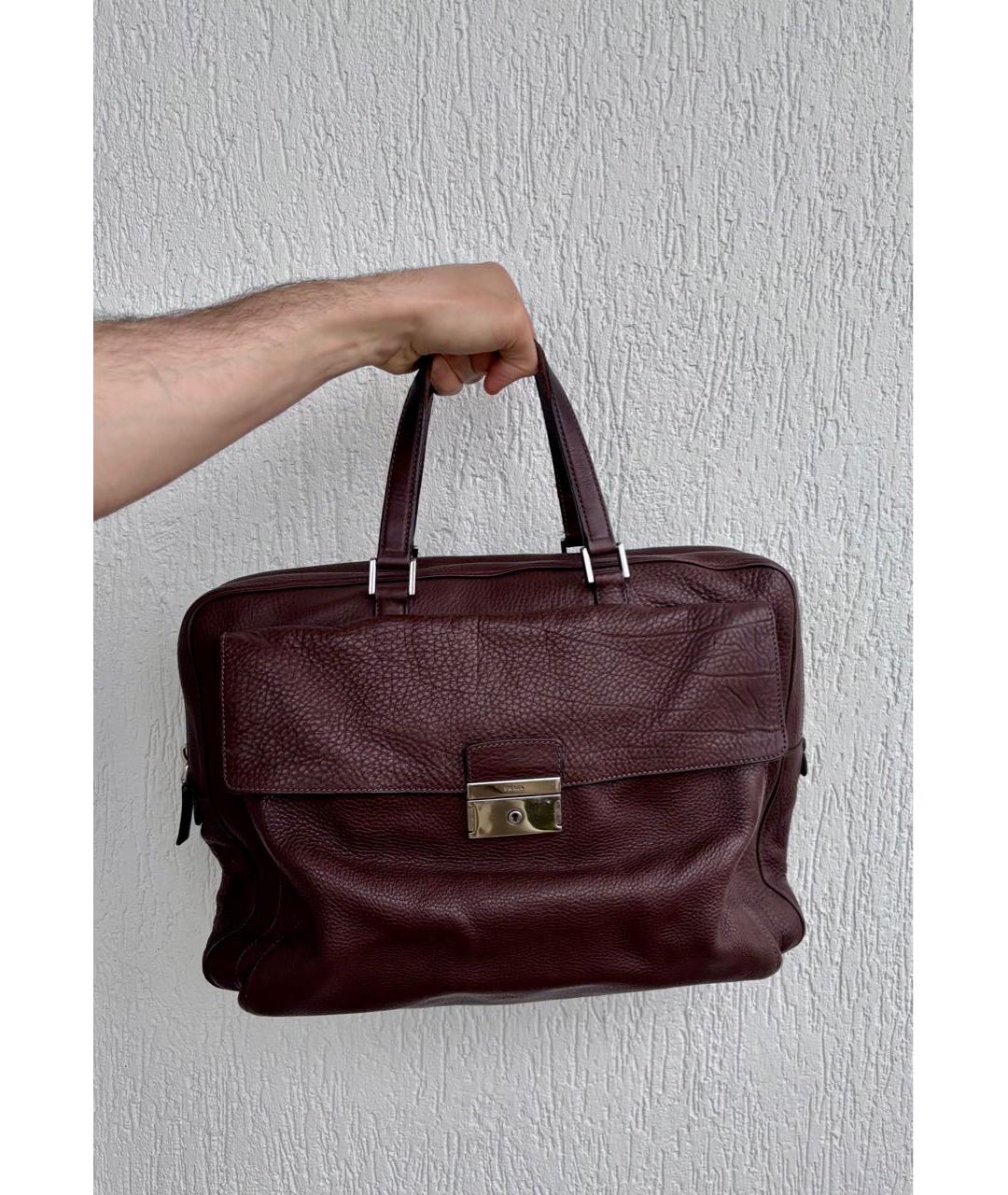 PRADA Коричневый кожаный портфель, фото 8
