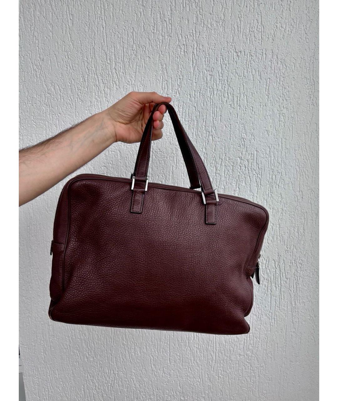 PRADA Коричневый кожаный портфель, фото 3