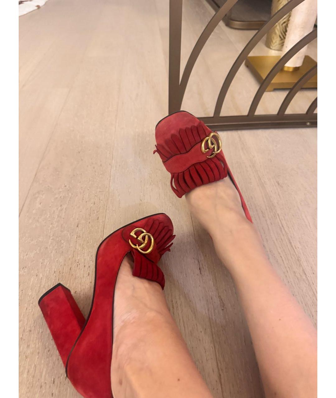GUCCI Красные замшевые туфли, фото 5