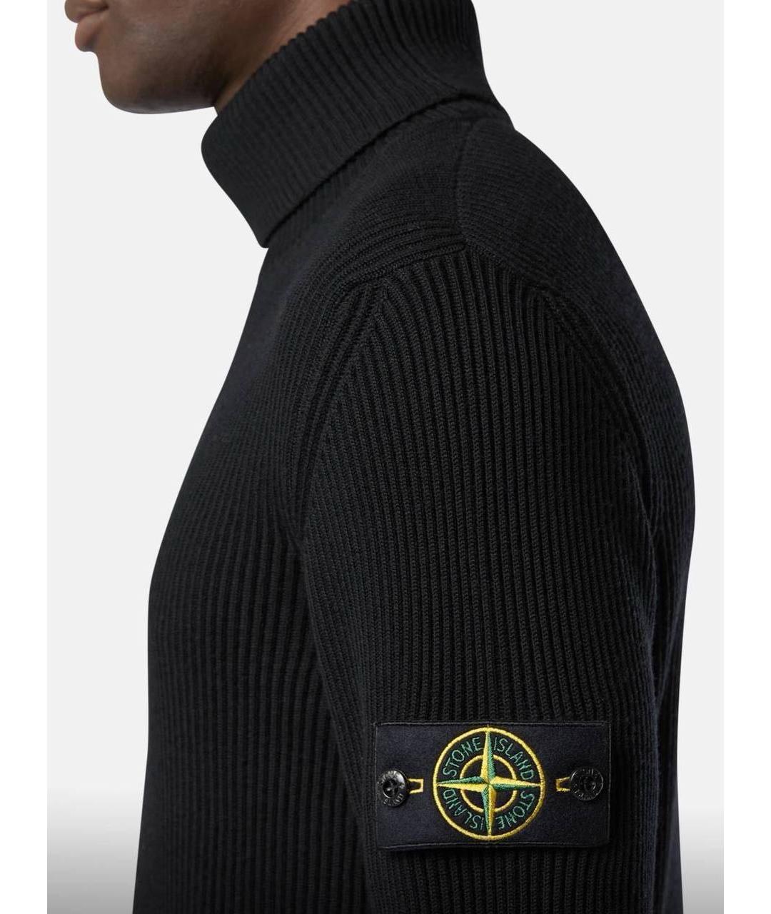 STONE ISLAND Черная шерстяная водолазка, фото 3