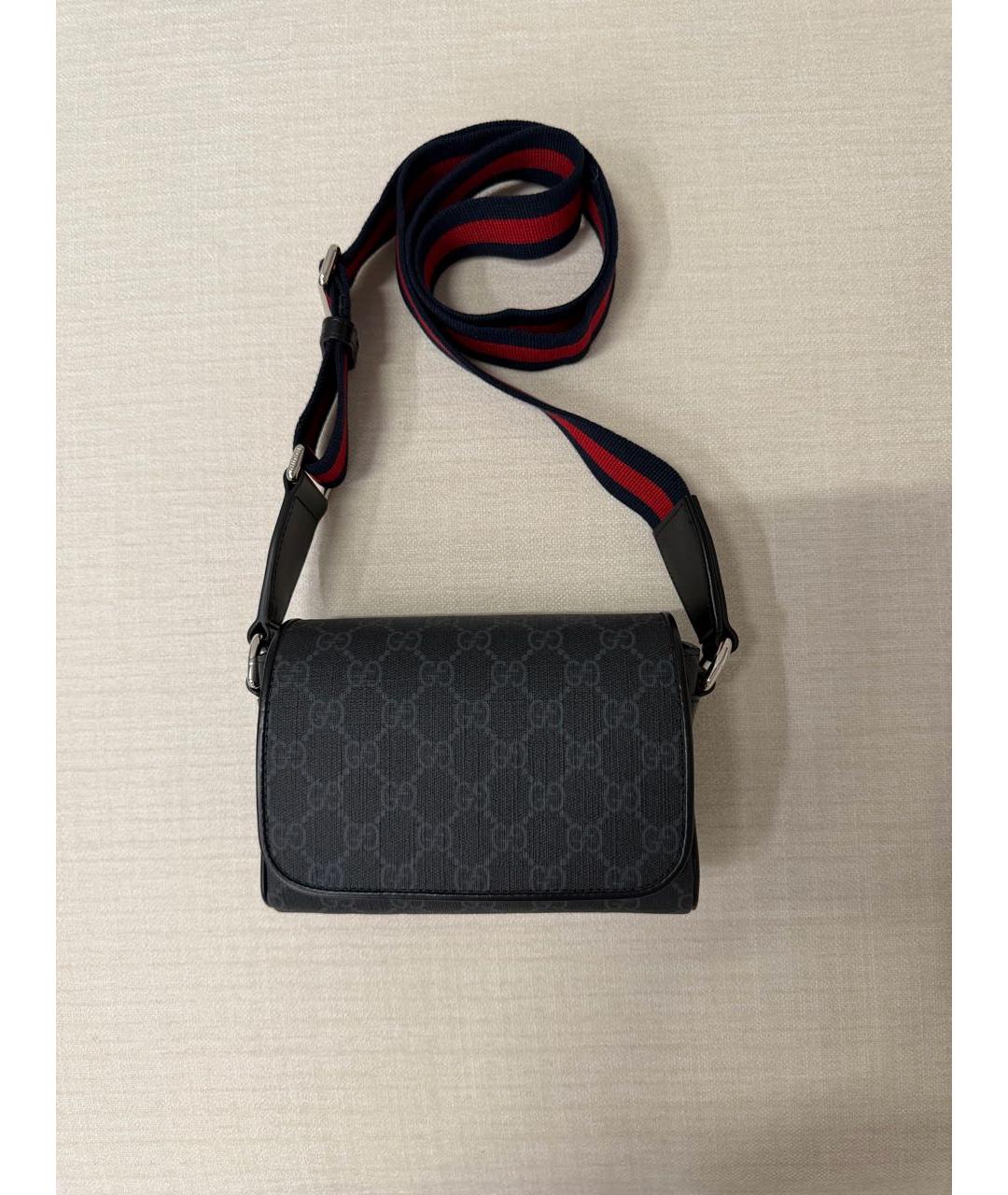 GUCCI Антрацитовая сумка на плечо из канвы, фото 5