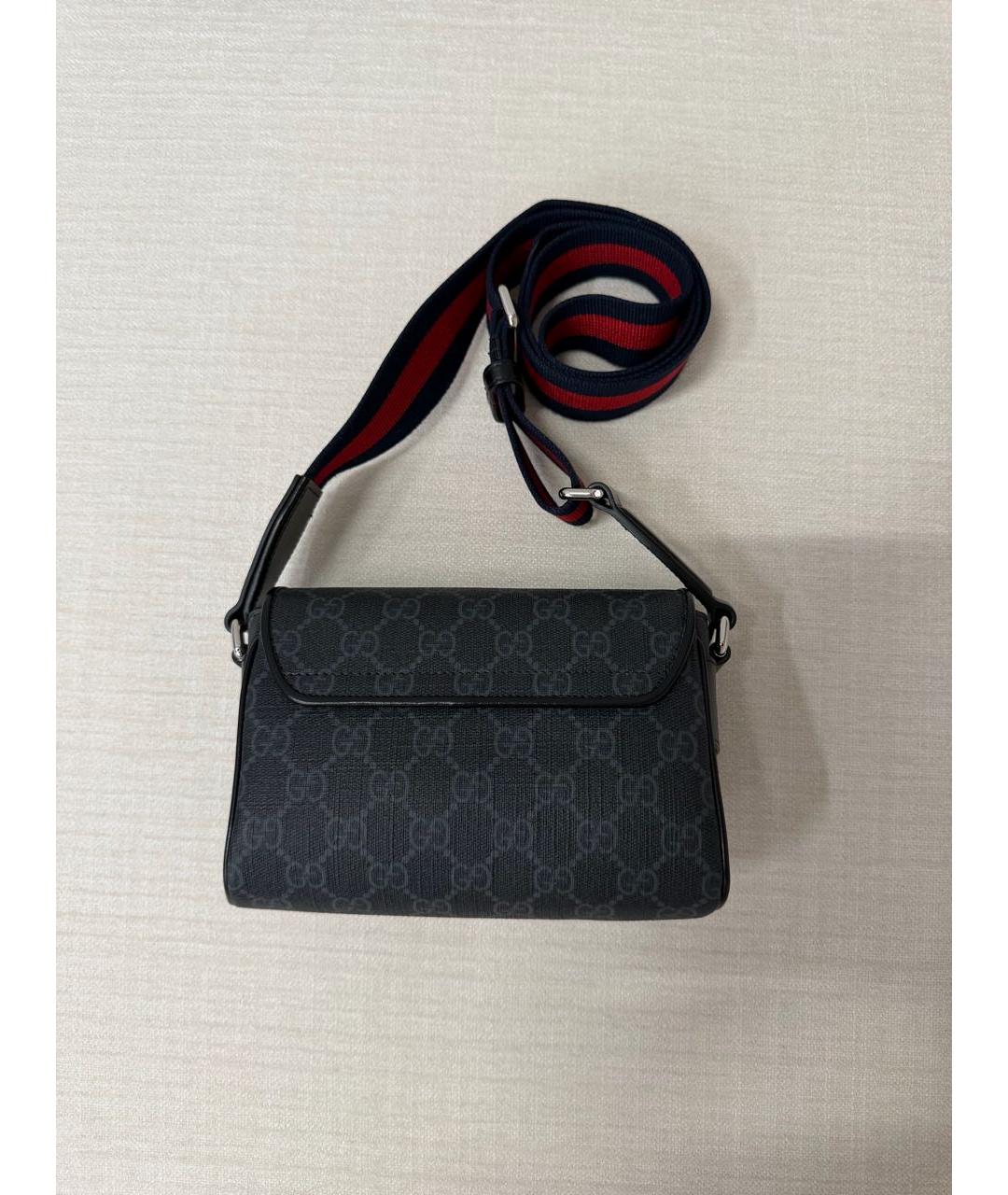 GUCCI Антрацитовая сумка на плечо из канвы, фото 2