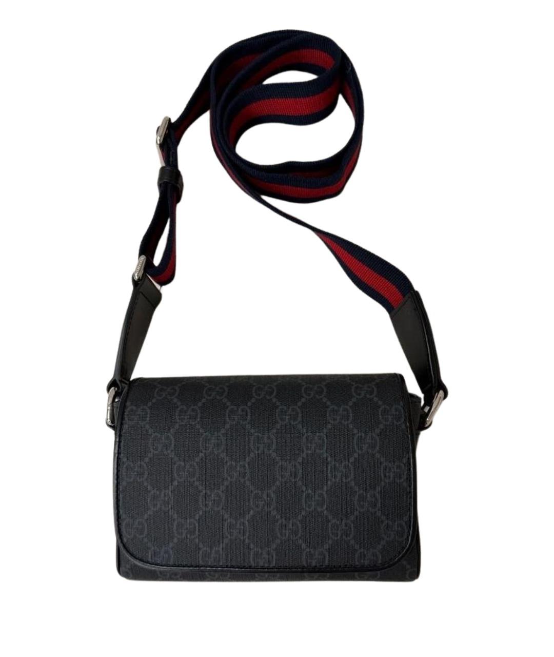 GUCCI Антрацитовая сумка на плечо из канвы, фото 1