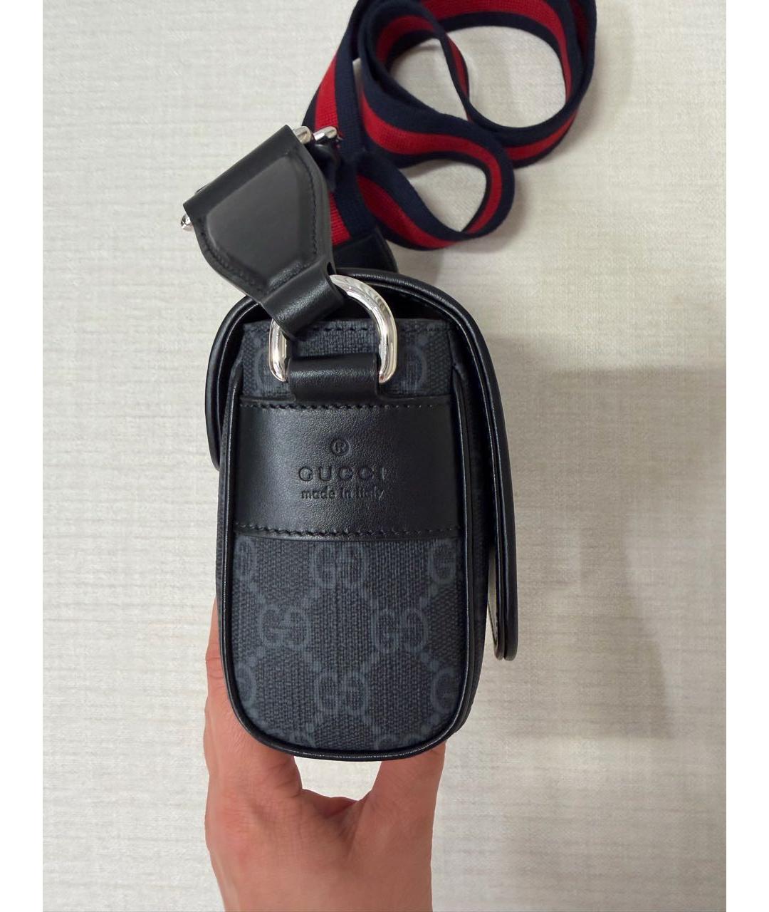 GUCCI Антрацитовая сумка на плечо из канвы, фото 3