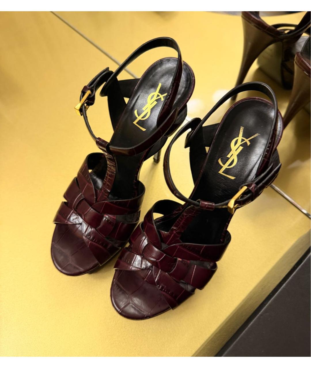 SAINT LAURENT Черные кожаные босоножки, фото 2