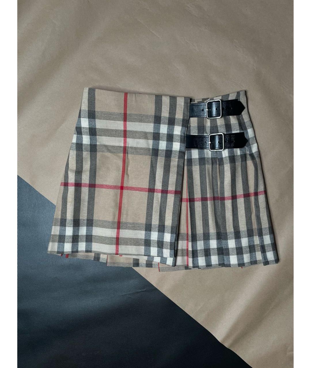 BURBERRY Бежевая шерстяная юбка мини, фото 5