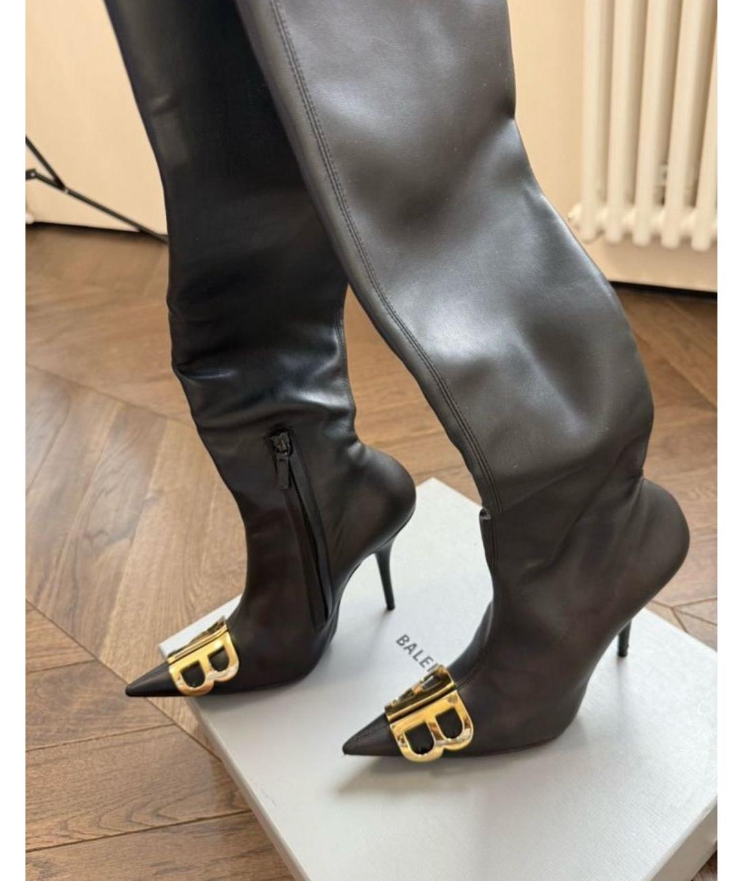 BALENCIAGA Черные кожаные ботфорты, фото 7