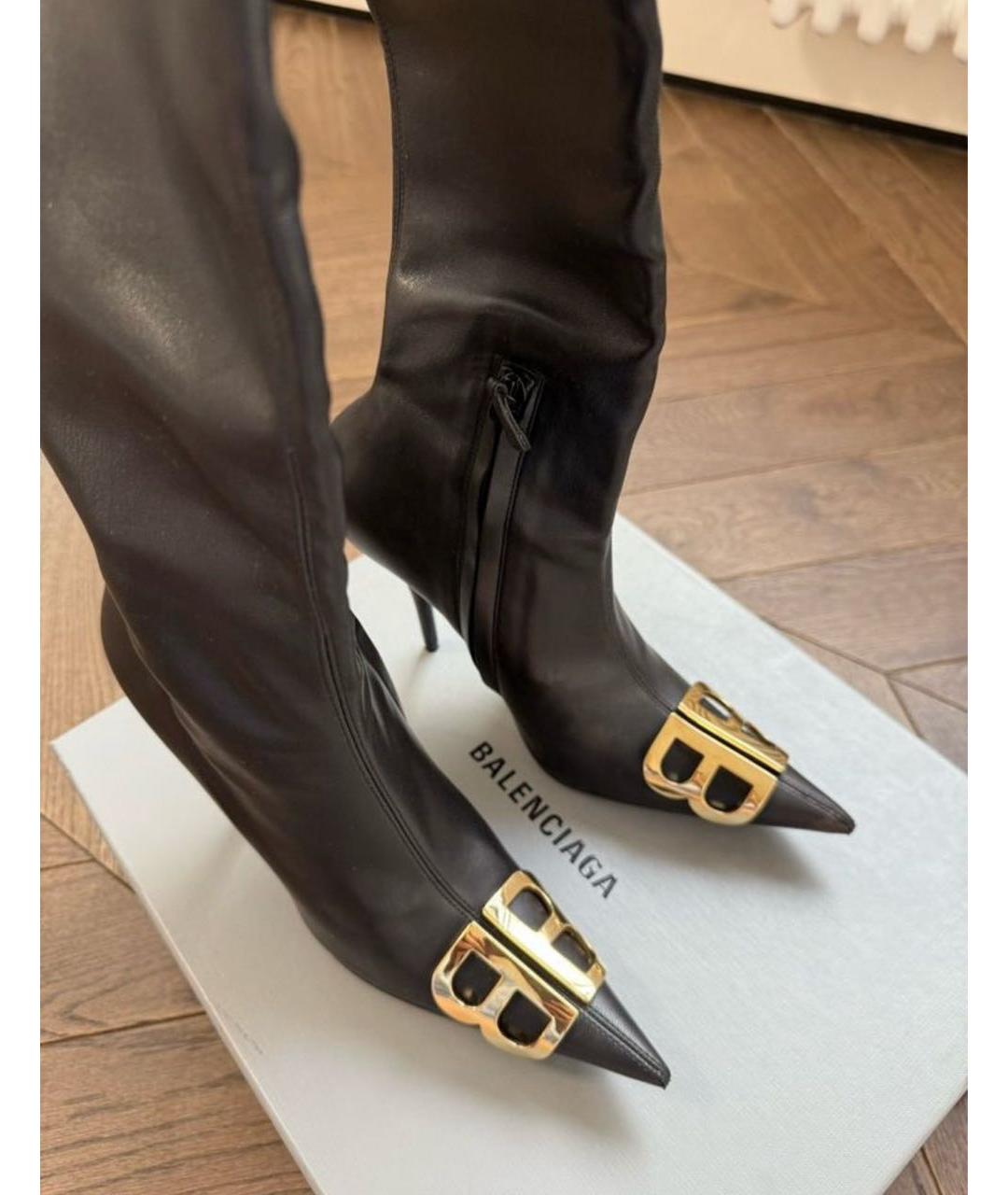 BALENCIAGA Черные кожаные ботфорты, фото 2