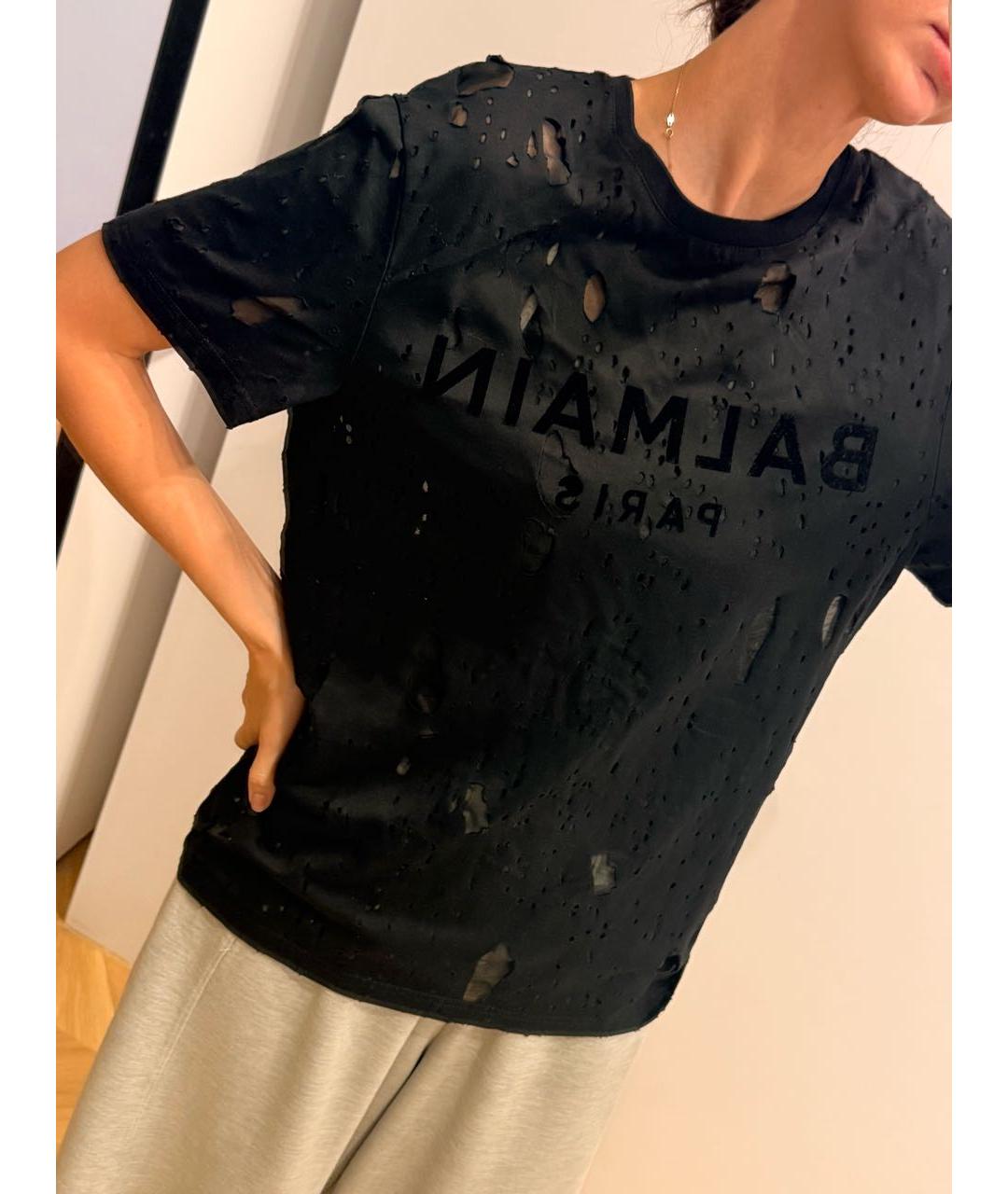 BALMAIN Черная хлопковая футболка, фото 5
