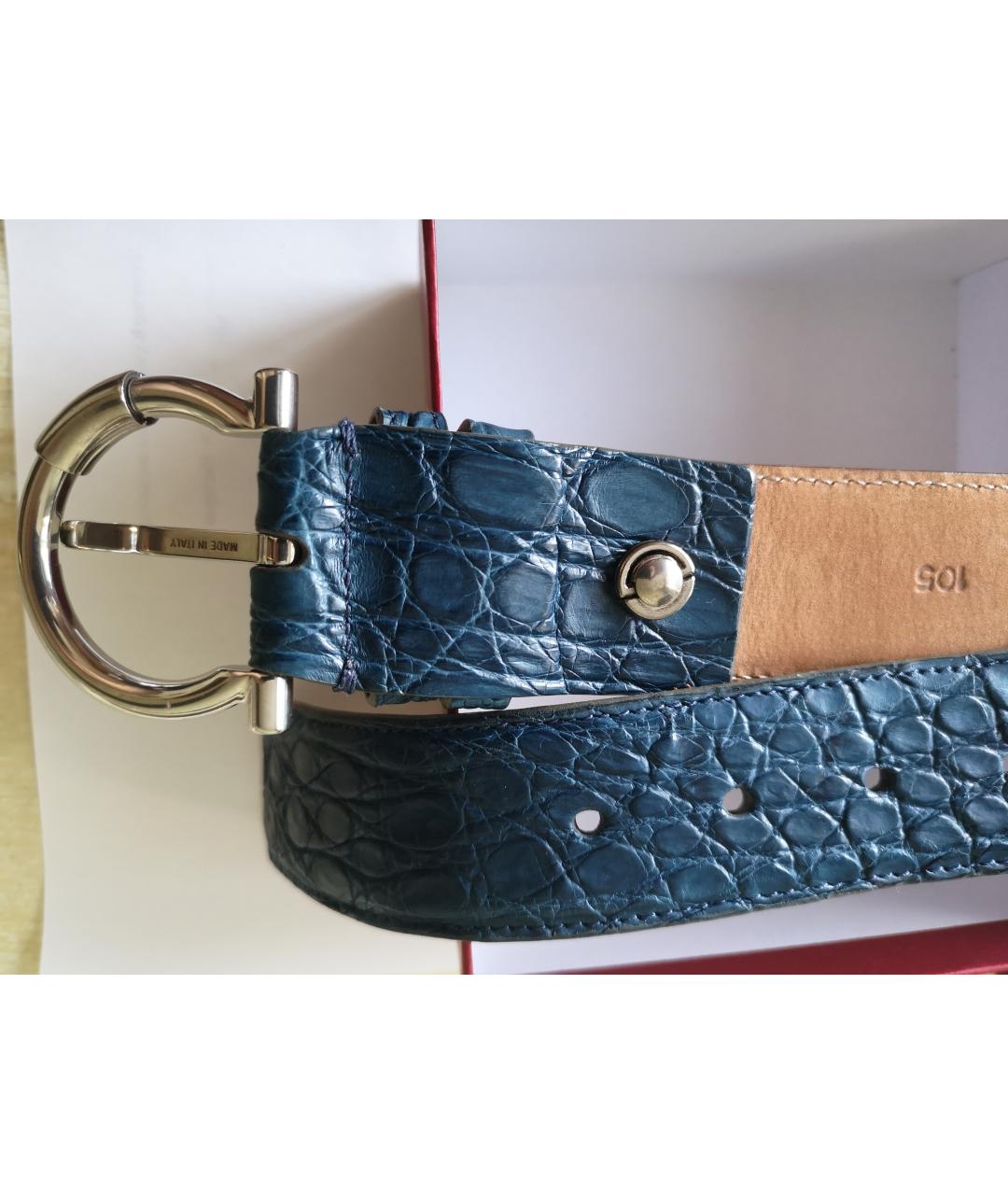 FERRAGAMO Синий ремень из кожи крокодила, фото 4