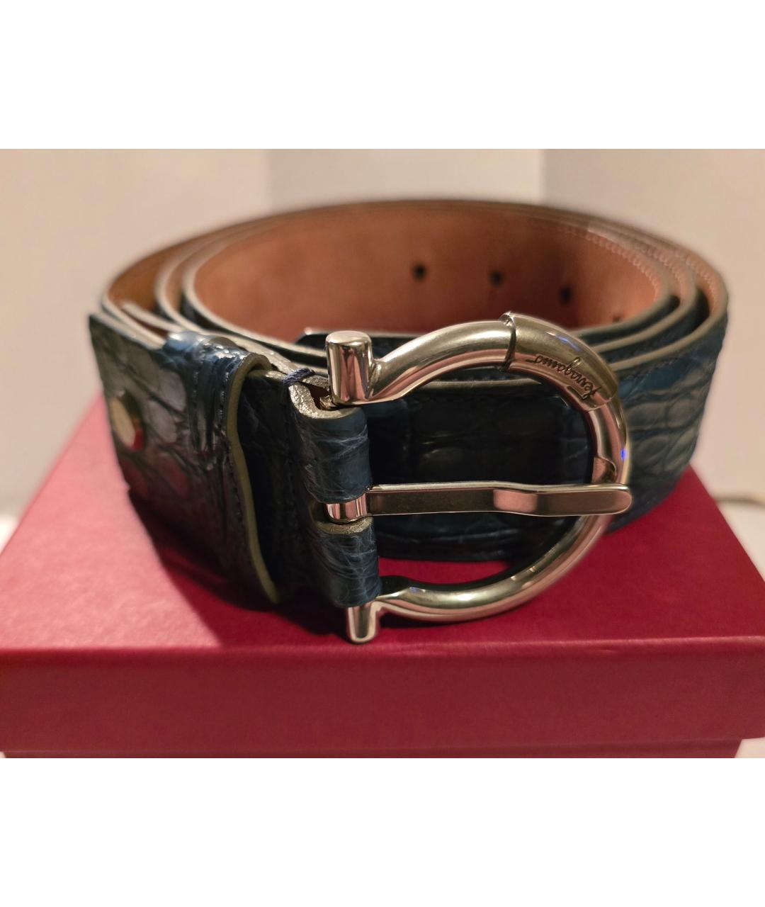 FERRAGAMO Синий ремень из кожи крокодила, фото 7