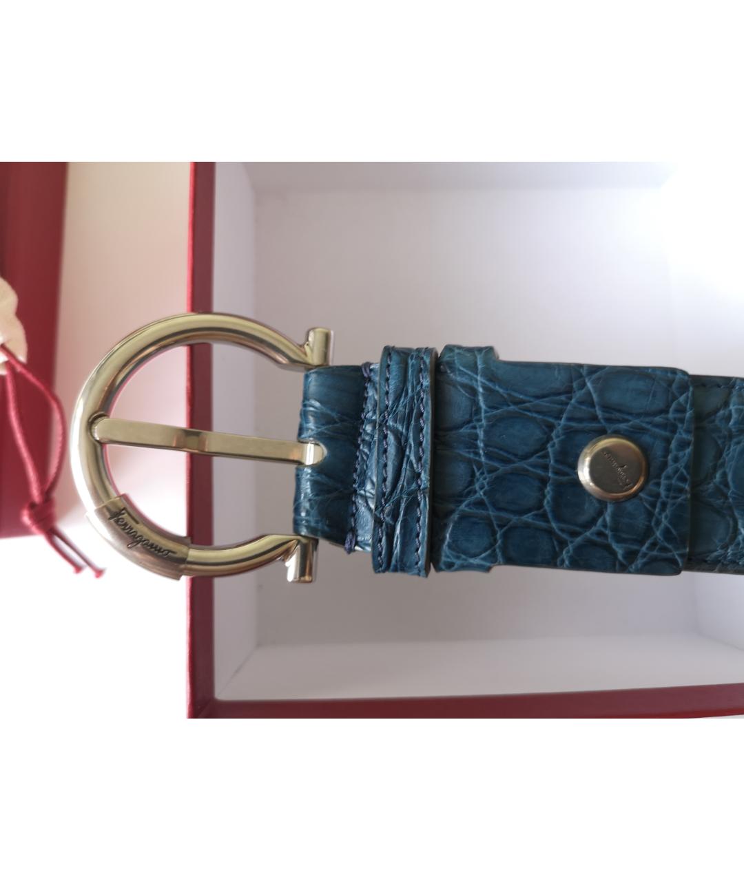 FERRAGAMO Синий ремень из кожи крокодила, фото 2