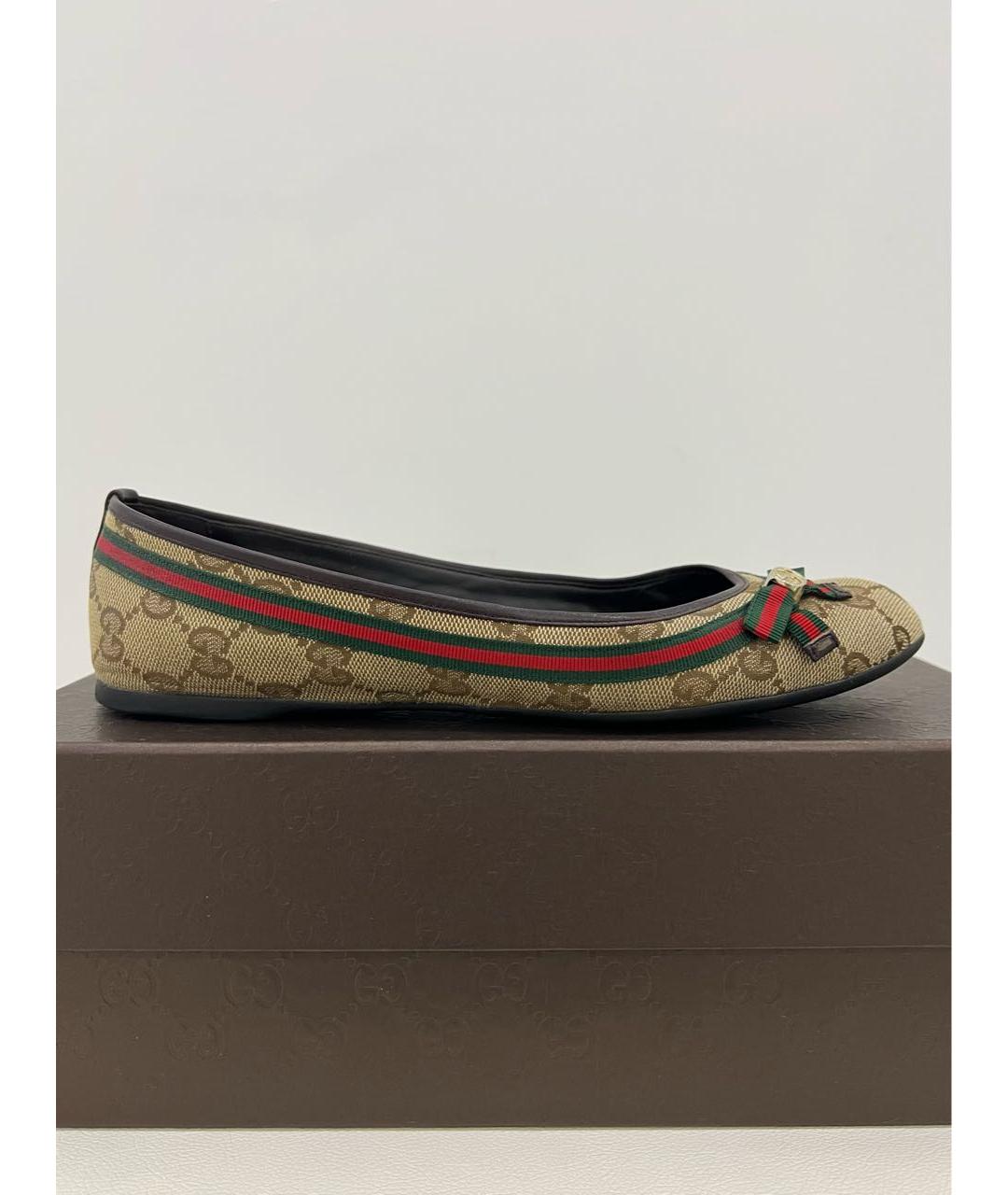 GUCCI Бежевые текстильные балетки, фото 8