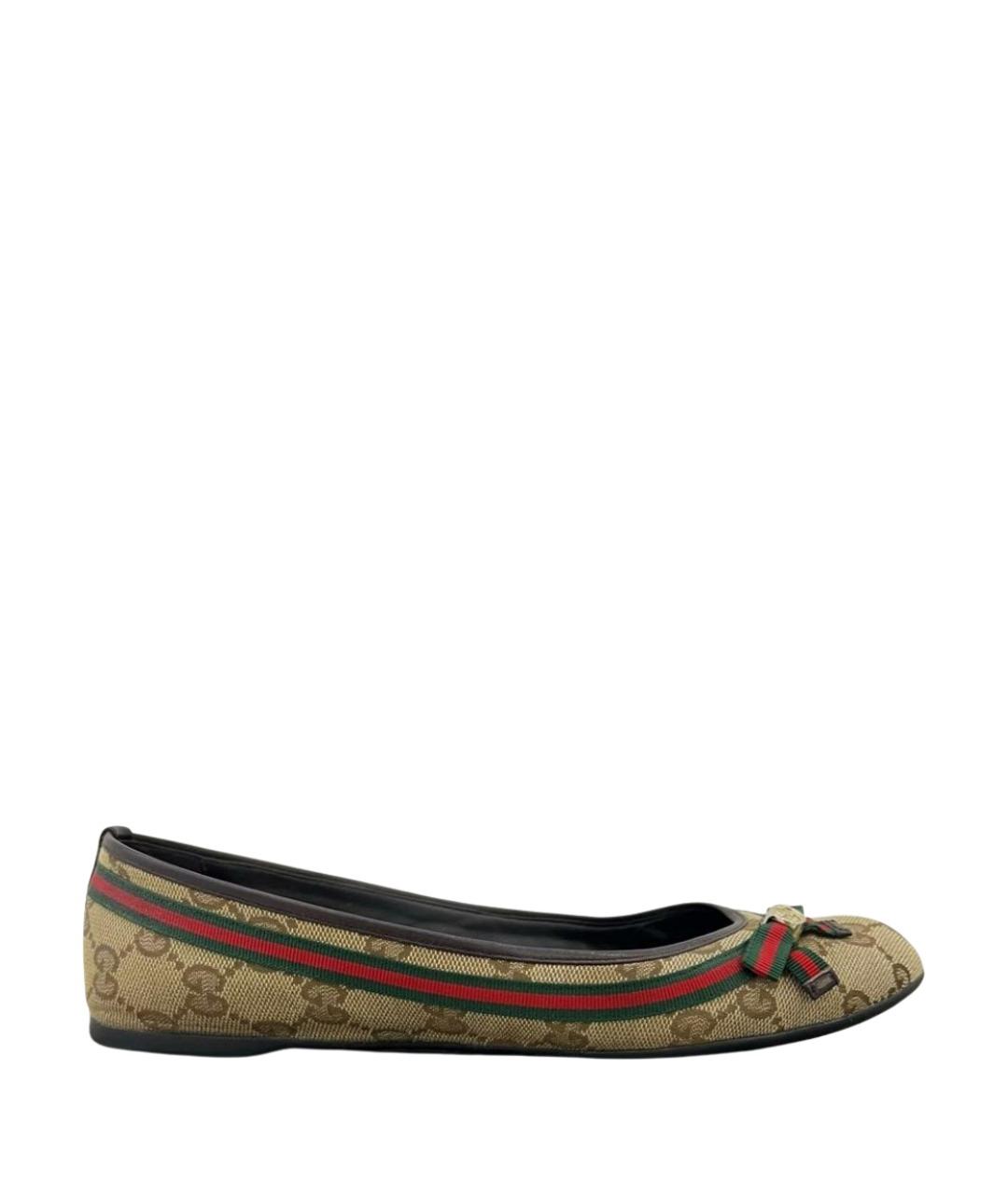 GUCCI Бежевые текстильные балетки, фото 1