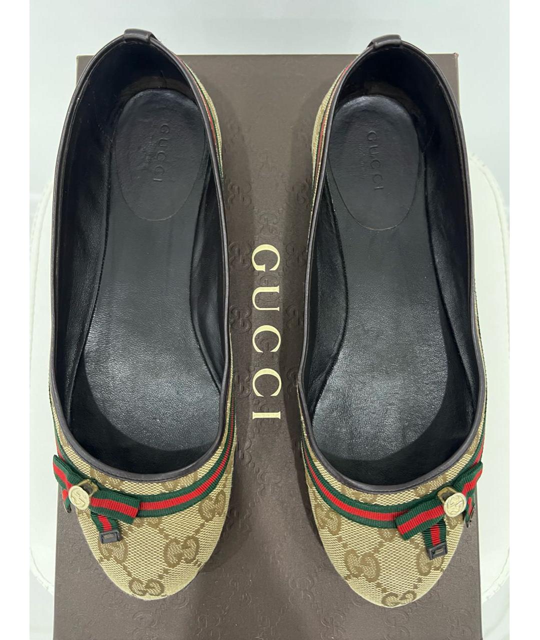 GUCCI Бежевые текстильные балетки, фото 6