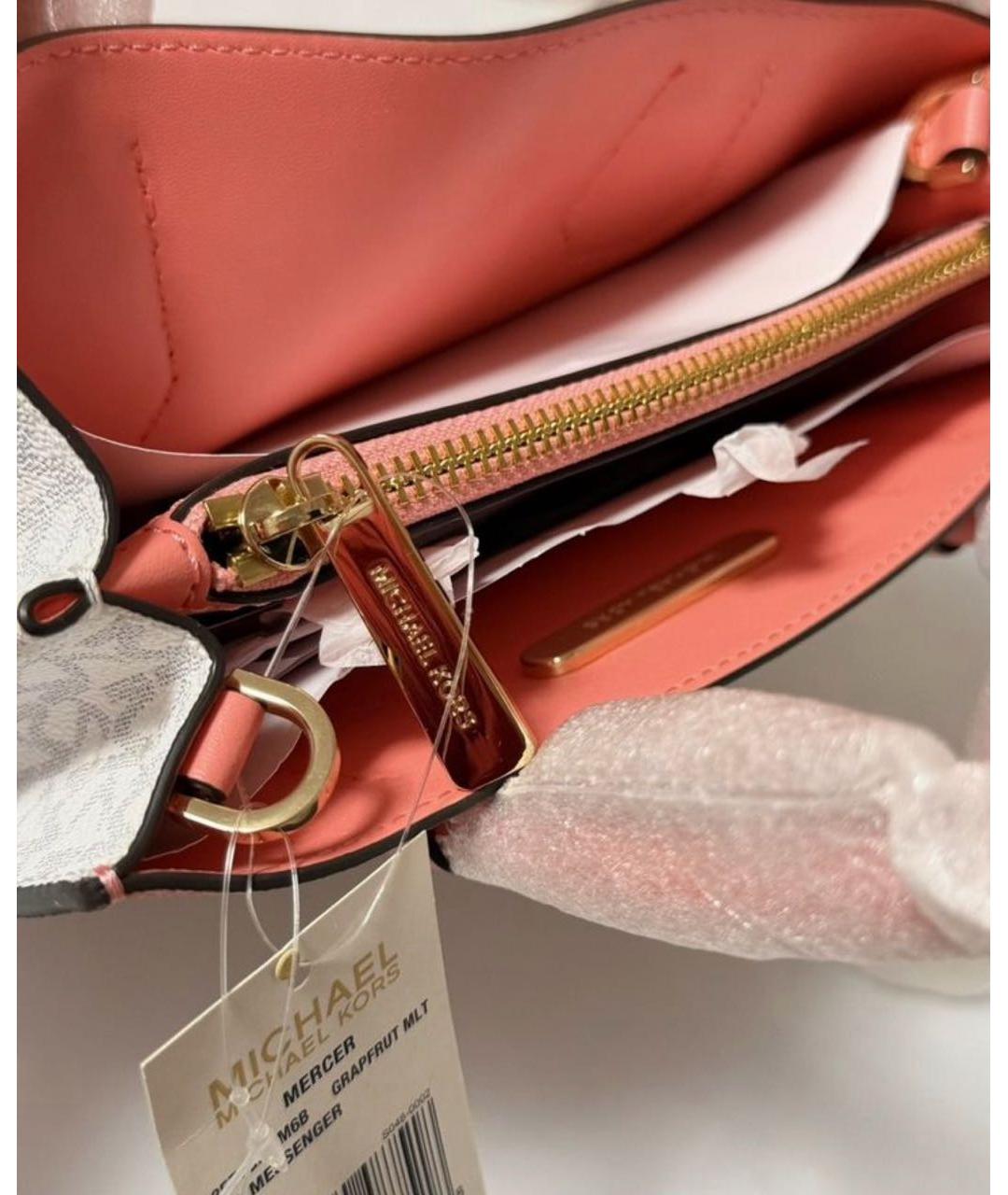 MICHAEL KORS Коралловая сумка с короткими ручками из канвы, фото 7