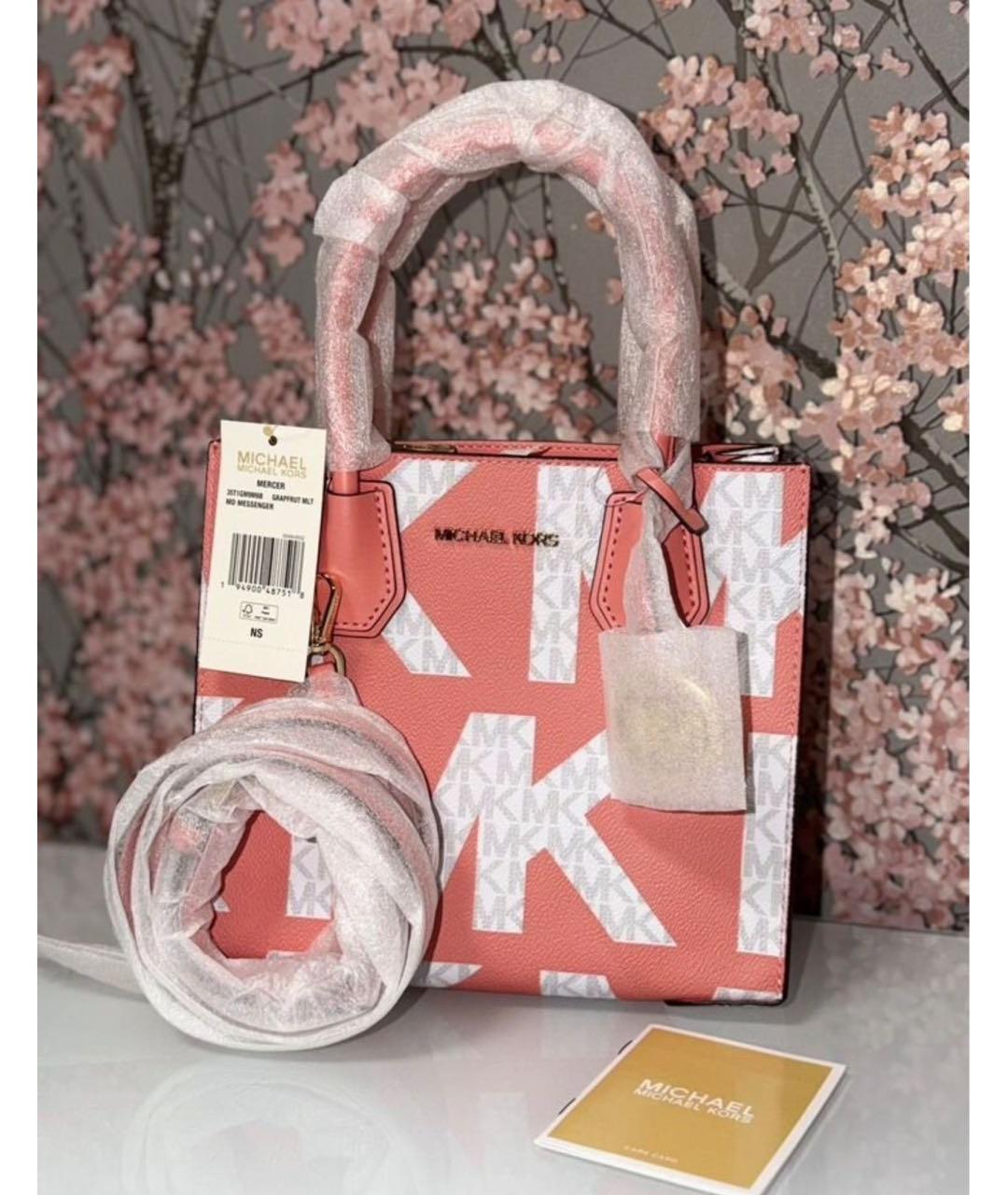 MICHAEL KORS Коралловая сумка с короткими ручками из канвы, фото 9