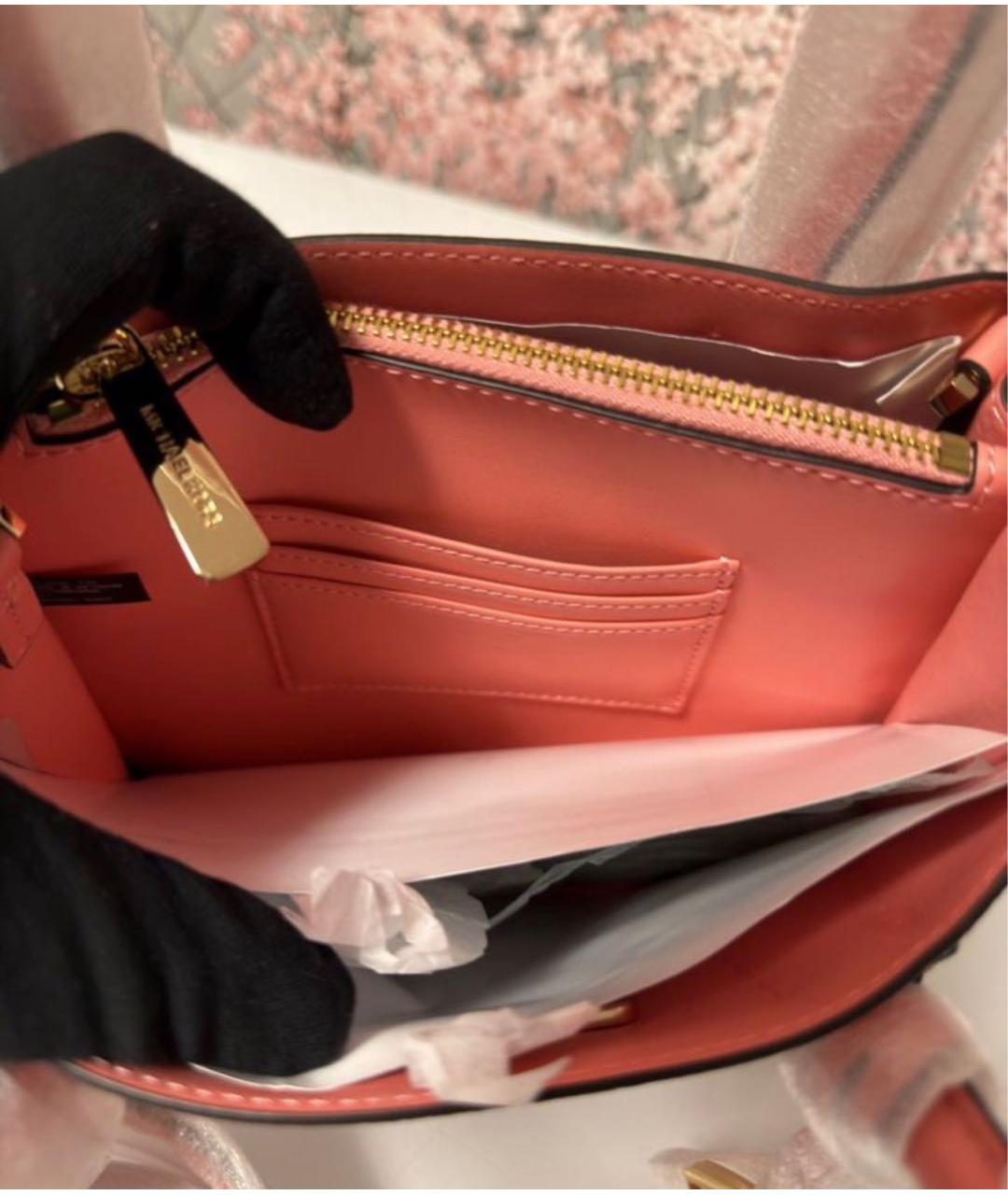 MICHAEL KORS Коралловая сумка с короткими ручками из канвы, фото 4