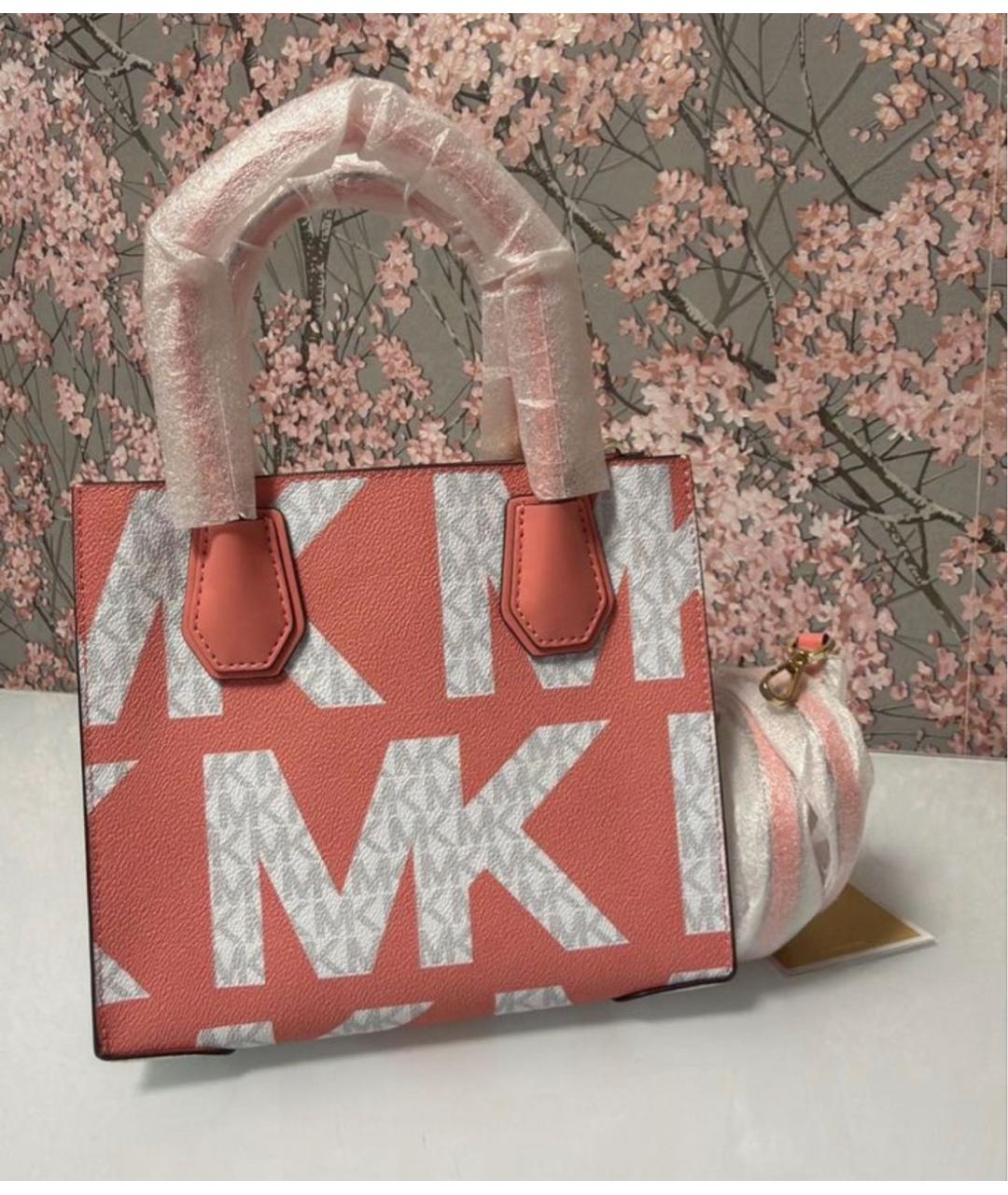 MICHAEL KORS Коралловая сумка с короткими ручками из канвы, фото 3
