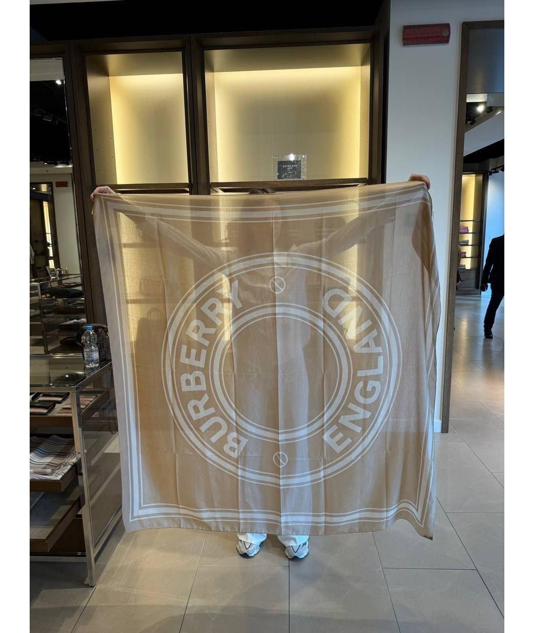BURBERRY Бежевый хлопковый платок, фото 6