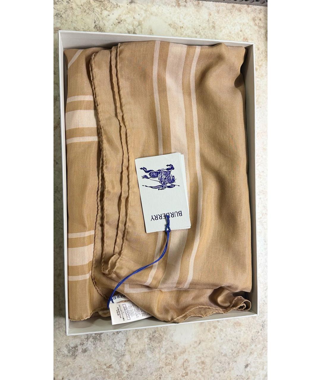 BURBERRY Бежевый хлопковый платок, фото 7