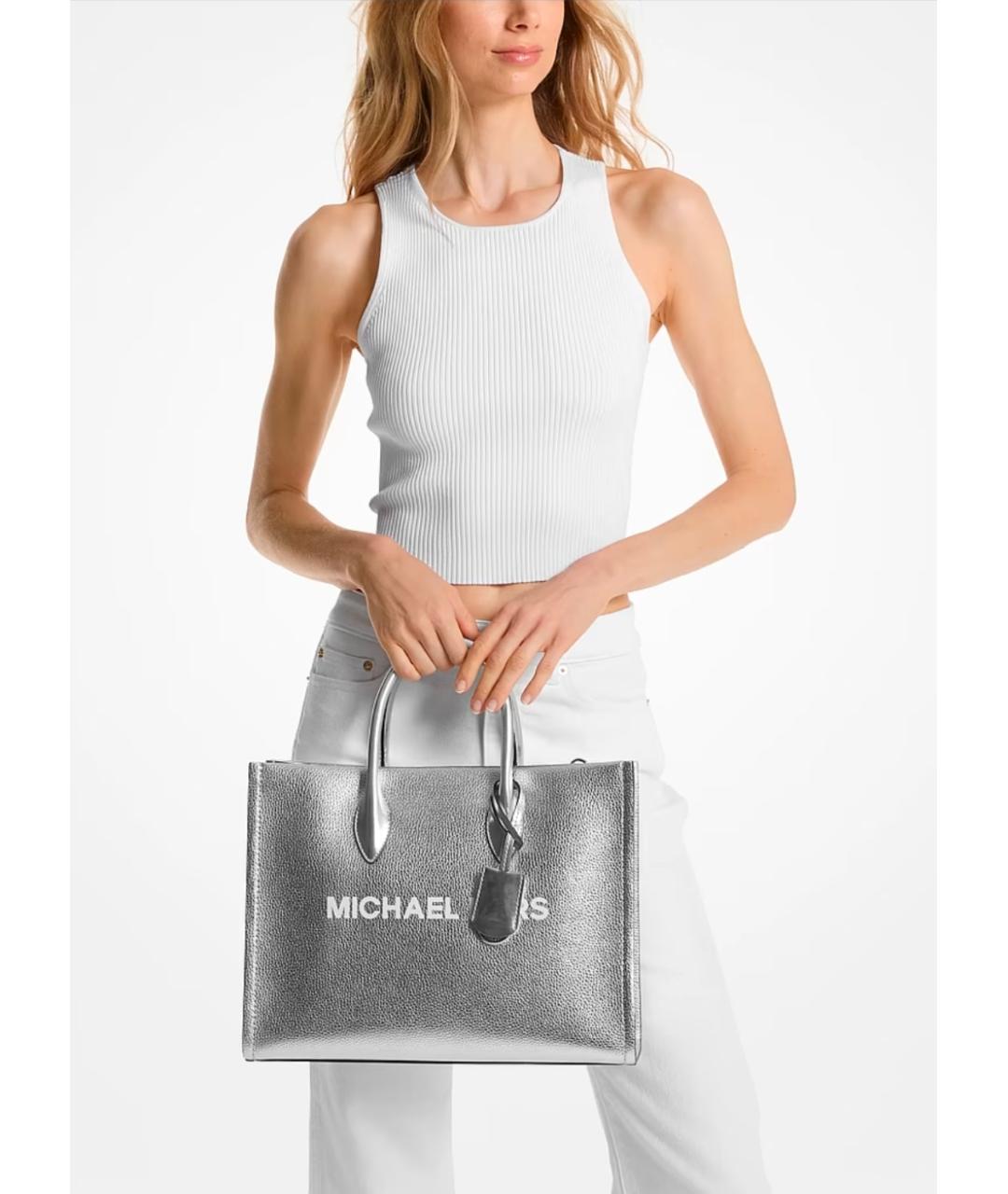 MICHAEL KORS Серебряная кожаная сумка тоут, фото 3