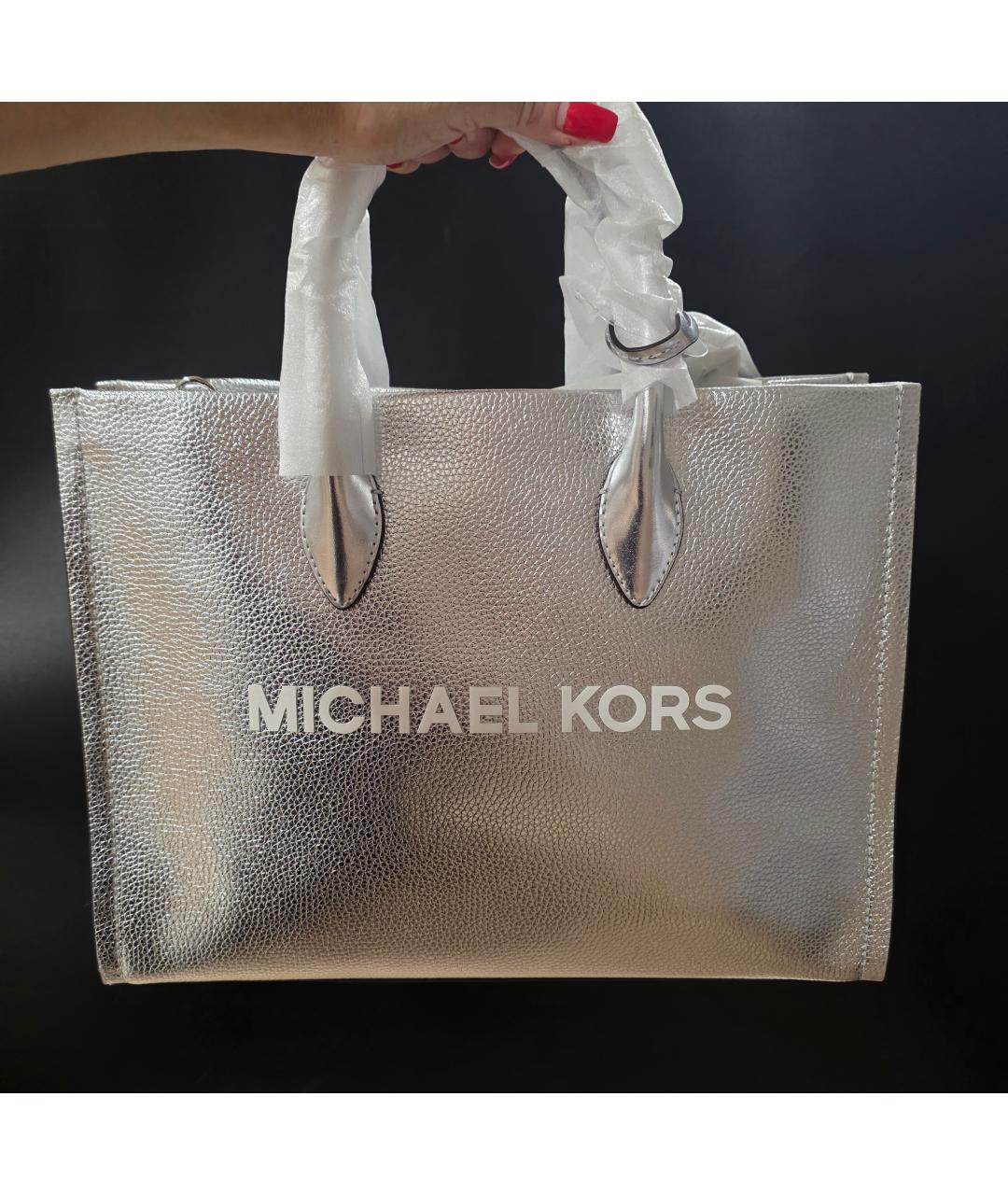MICHAEL KORS Серебряная кожаная сумка тоут, фото 4