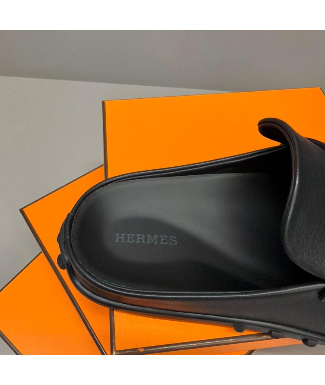 HERMES Черные кожаные мюли, фото 4