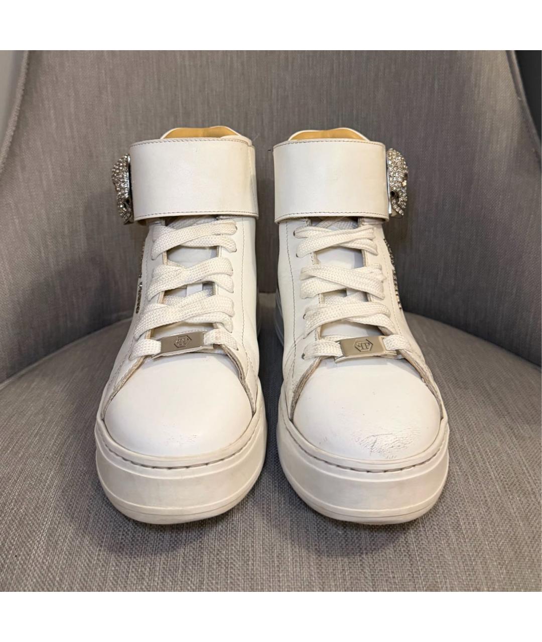 PHILIPP PLEIN Белые кожаные кеды, фото 2