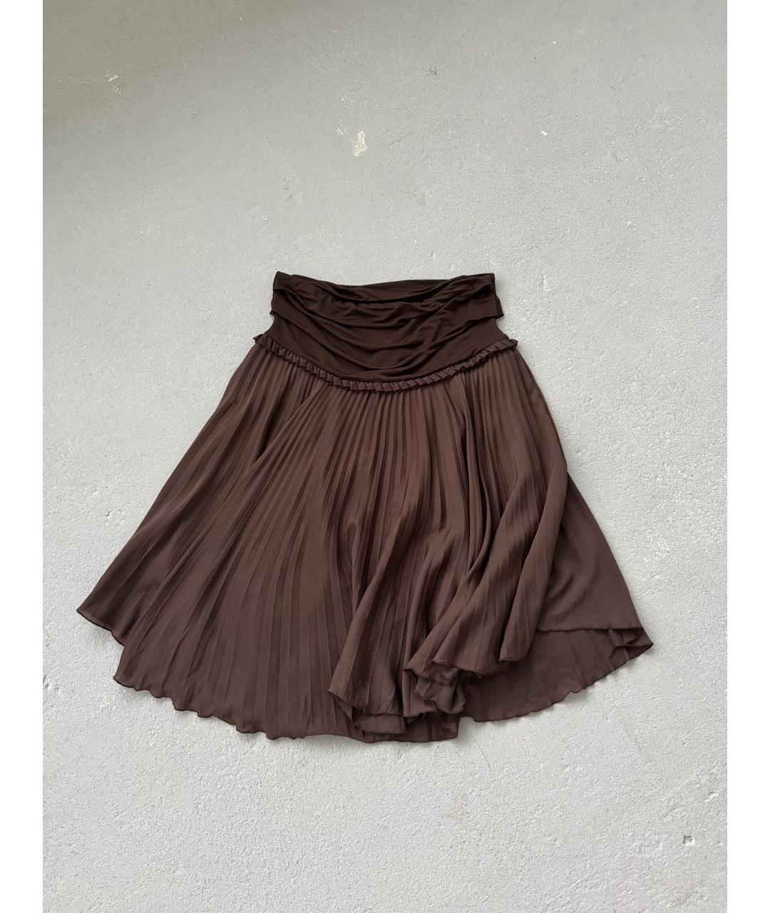 MAX MARA Коричневая шелковая юбка мини, фото 7