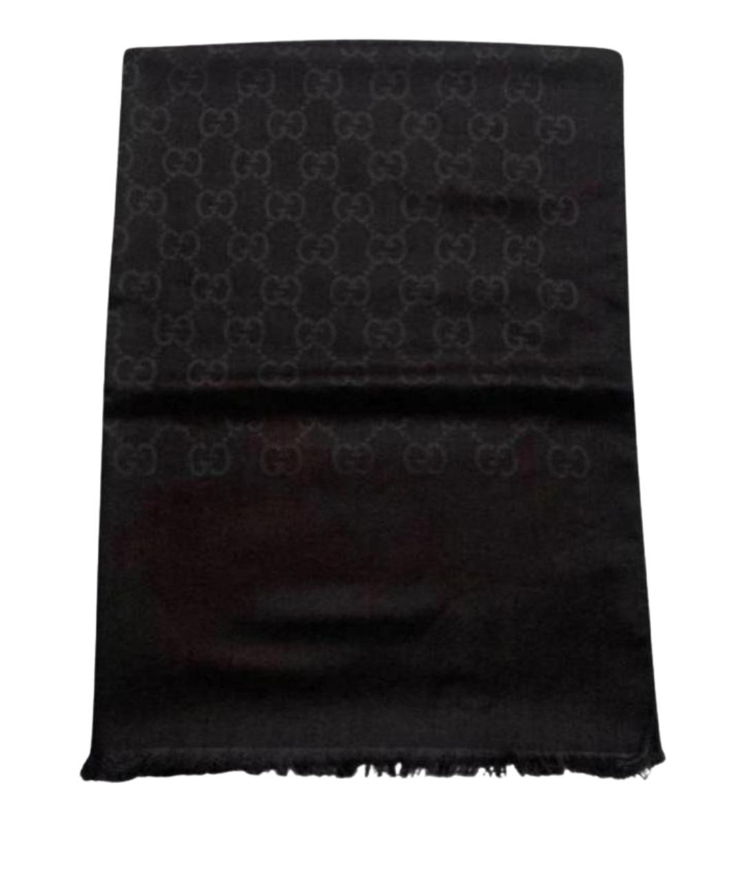 GUCCI Черный шерстяной шарф, фото 1