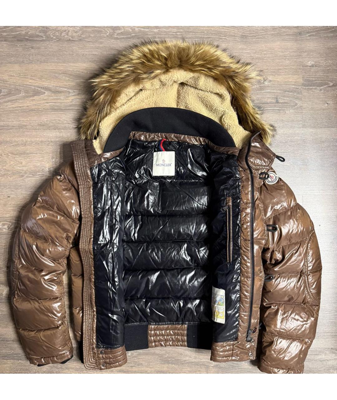 MONCLER Коричневый полиамидовый пуховик, фото 2