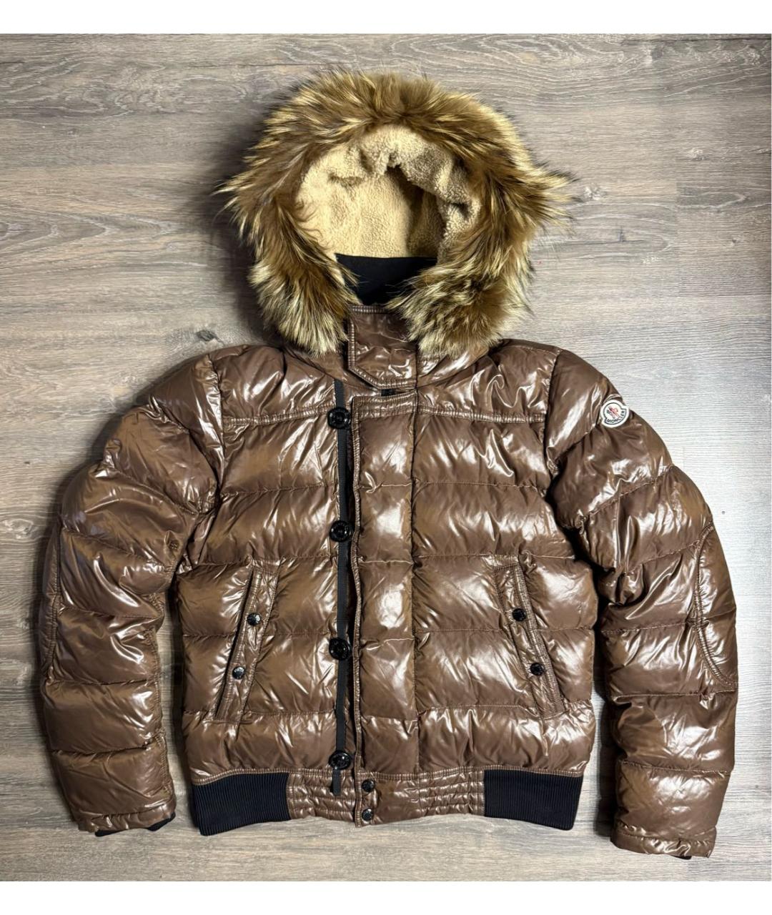 MONCLER Коричневый полиамидовый пуховик, фото 9