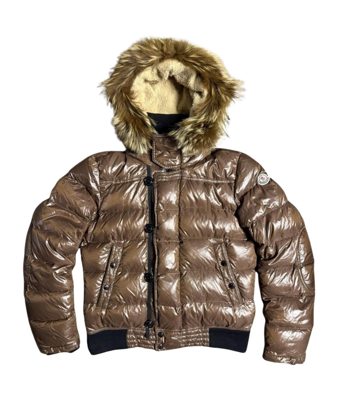 MONCLER Коричневый полиамидовый пуховик, фото 1