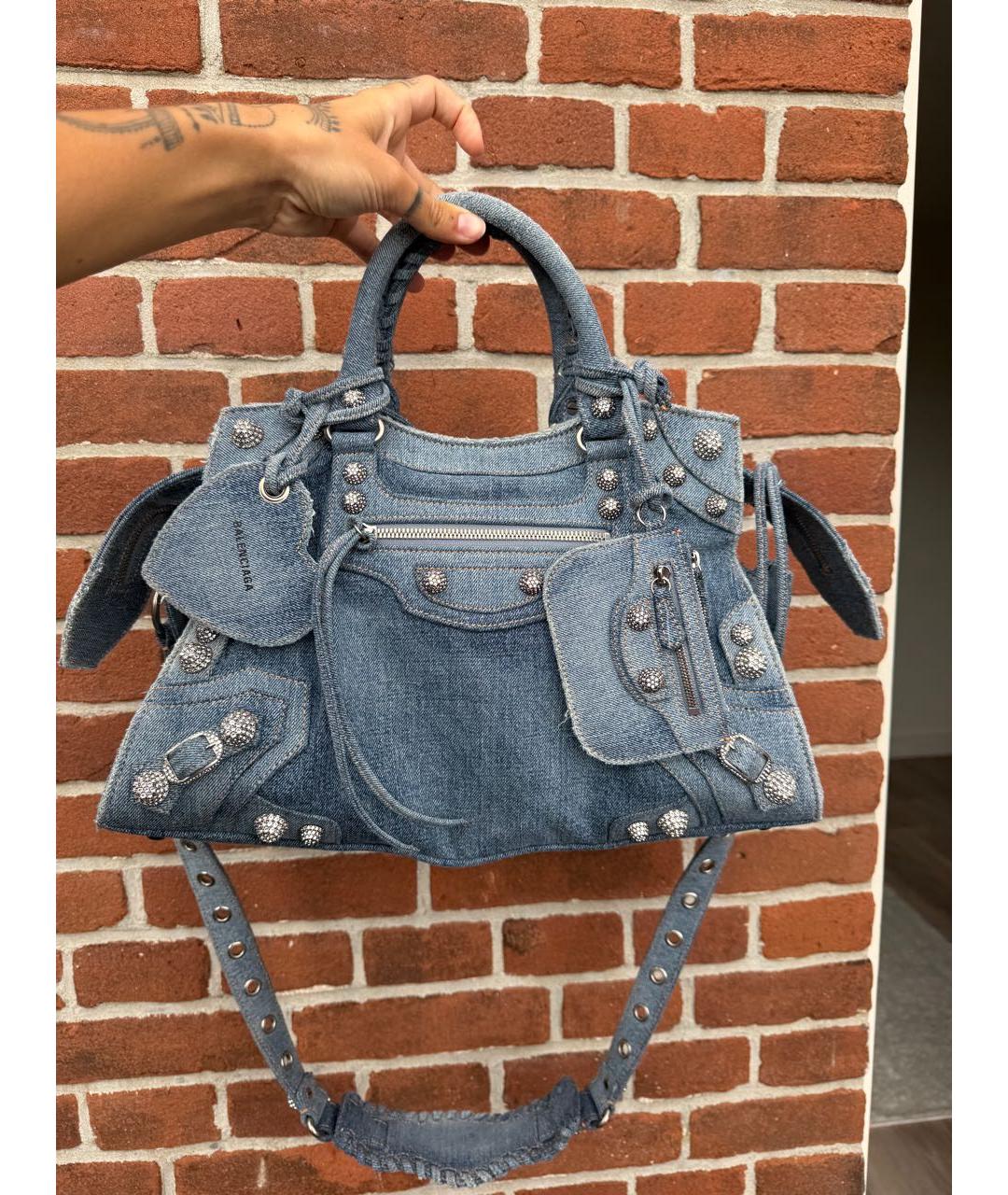 BALENCIAGA Голубая деним сумка с короткими ручками, фото 2