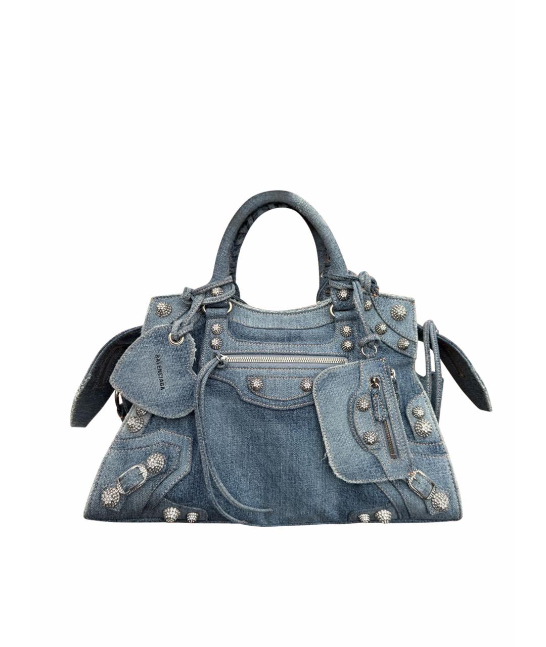 BALENCIAGA Голубая деним сумка с короткими ручками, фото 1