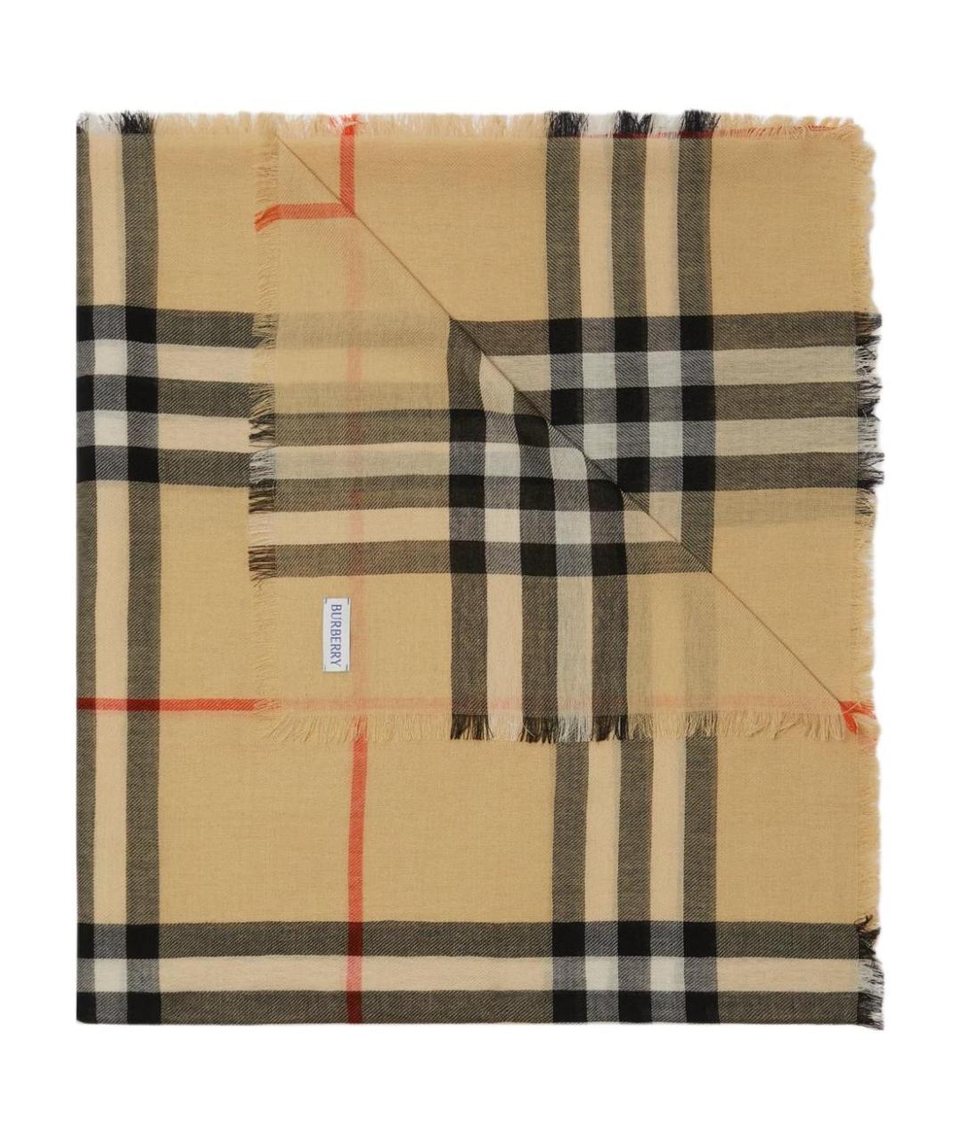 BURBERRY Бежевый шерстяной шарф, фото 3