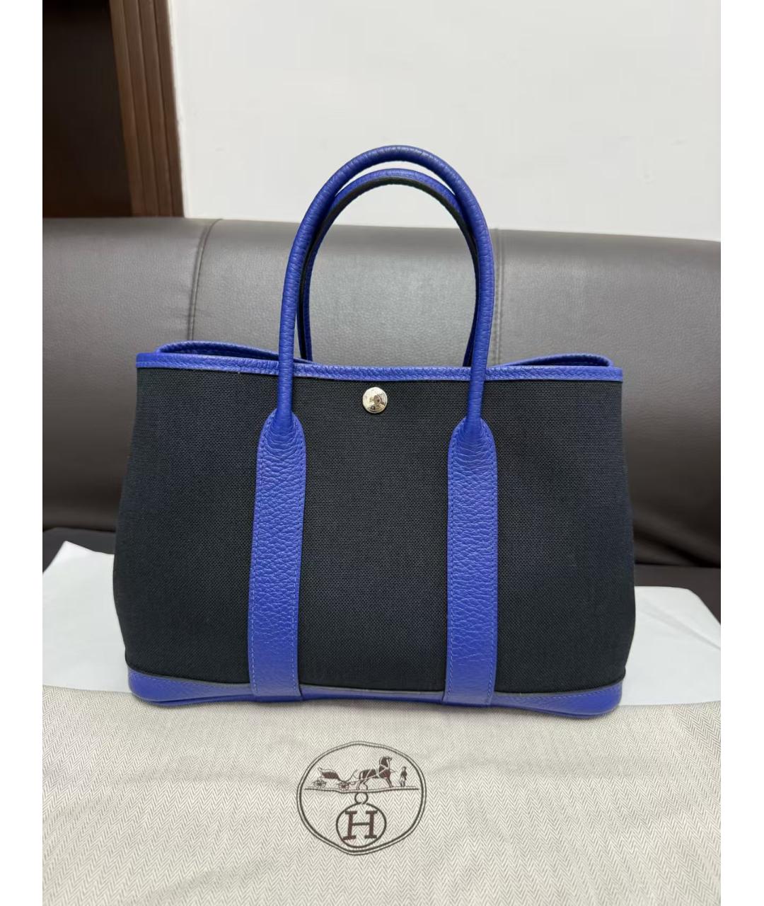 HERMES Синяя сумка с короткими ручками из канвы, фото 6