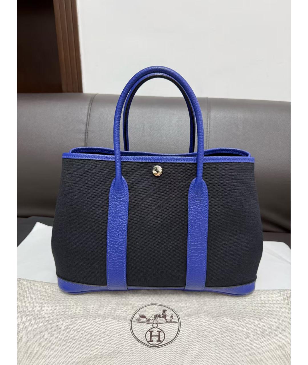 HERMES Синяя сумка с короткими ручками из канвы, фото 2