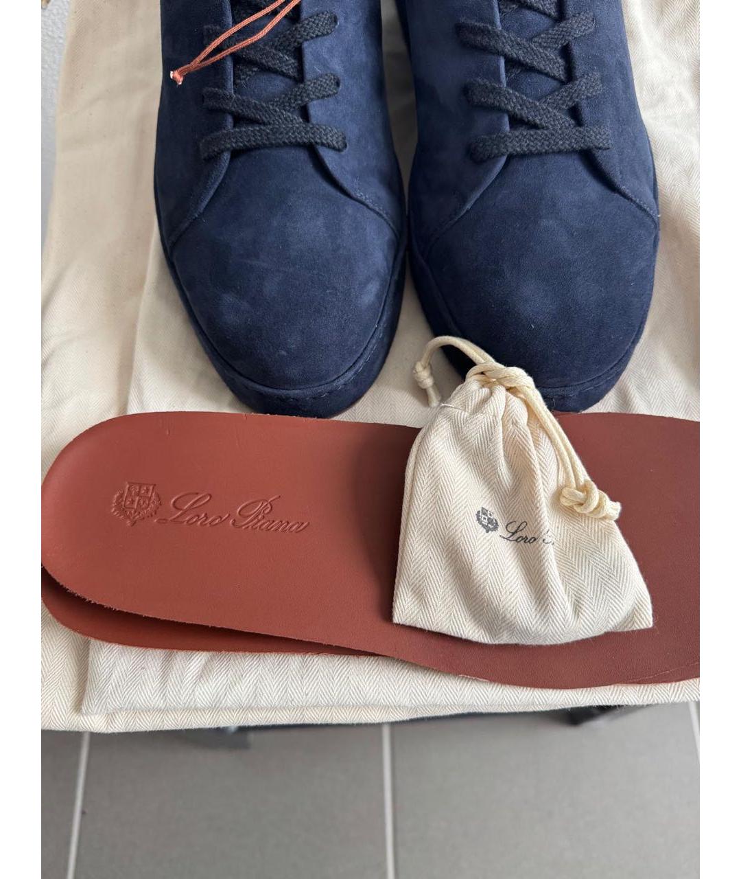LORO PIANA Темно-синие замшевые низкие ботинки, фото 4