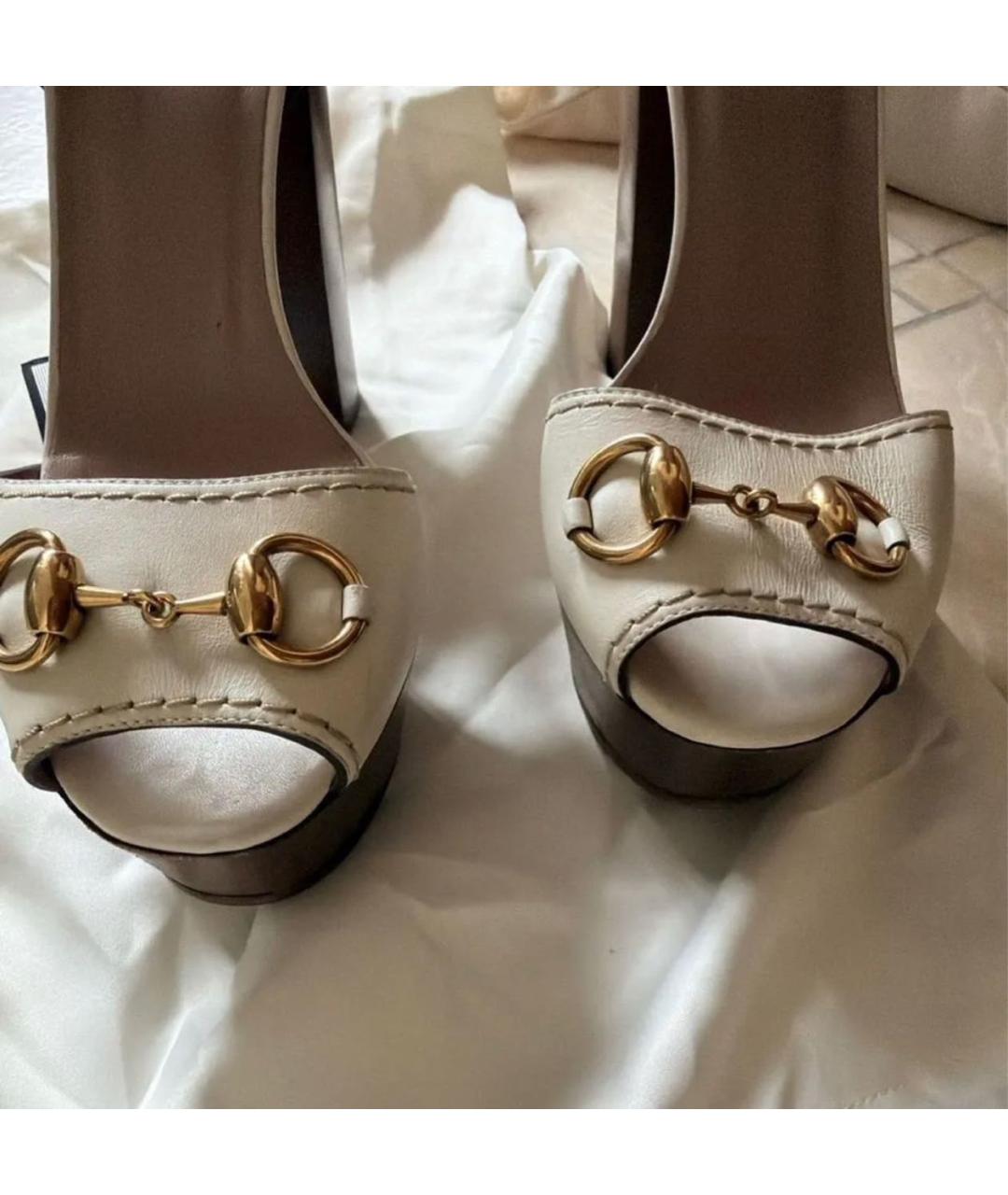GUCCI Белые кожаные босоножки, фото 6