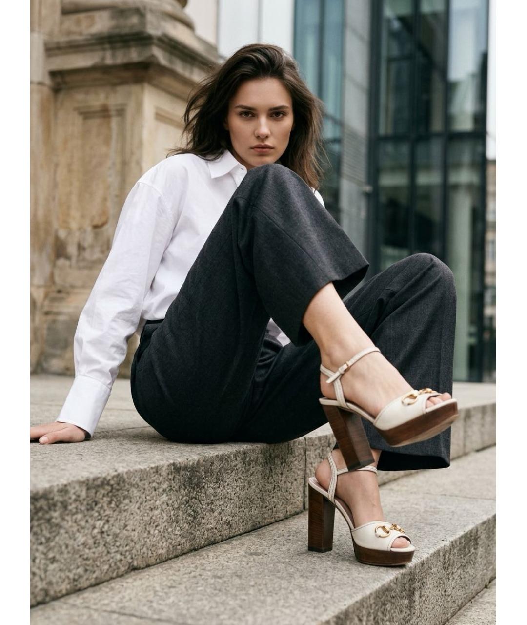 GUCCI Белые кожаные босоножки, фото 4