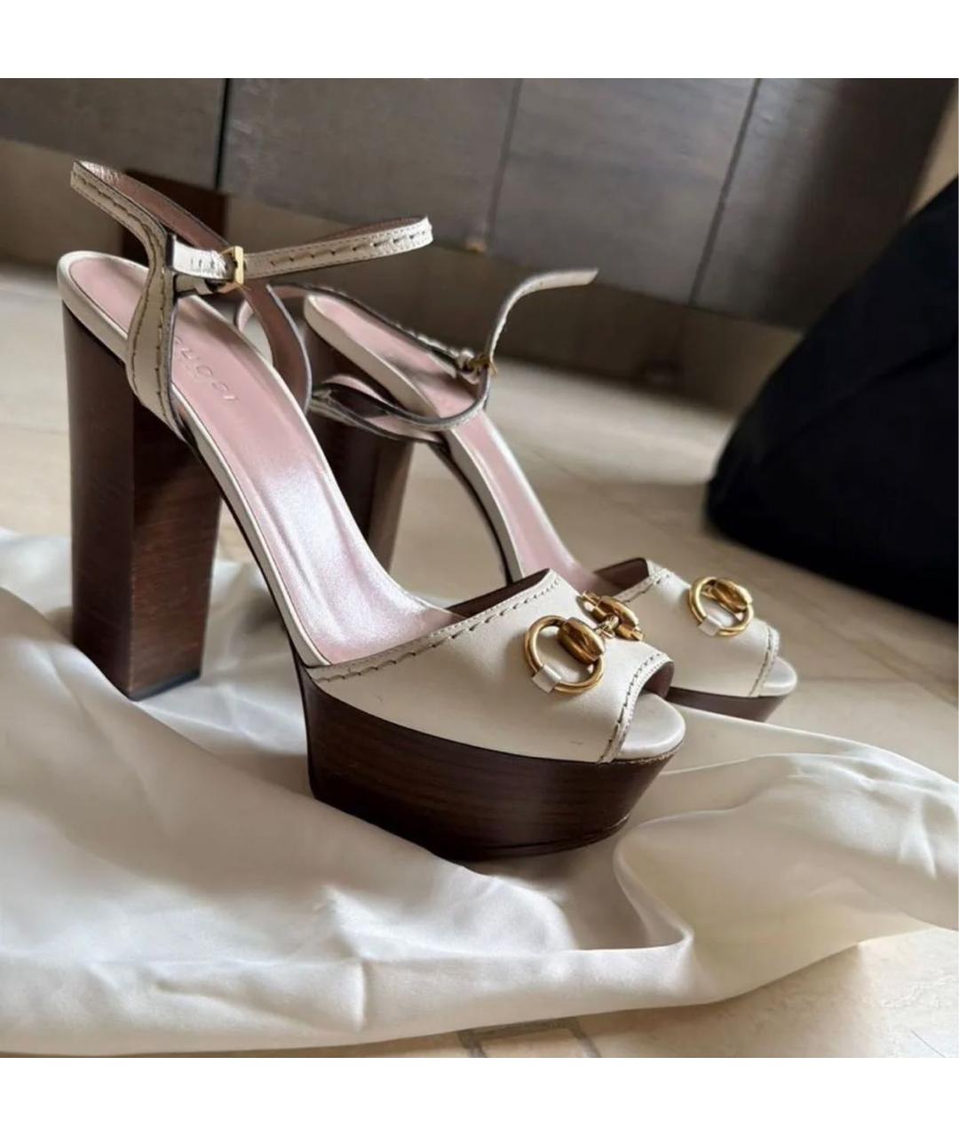 GUCCI Белые кожаные босоножки, фото 9
