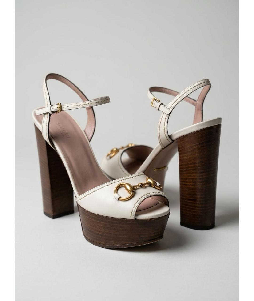 GUCCI Белые кожаные босоножки, фото 3